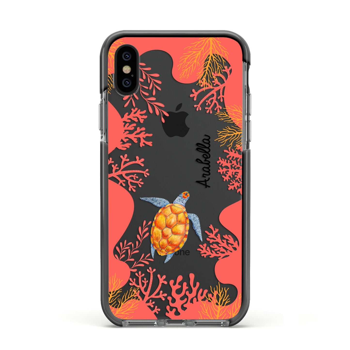 Personalised Sea Life Apple iPhone Xs Impact Case Black Edge on Black Phone