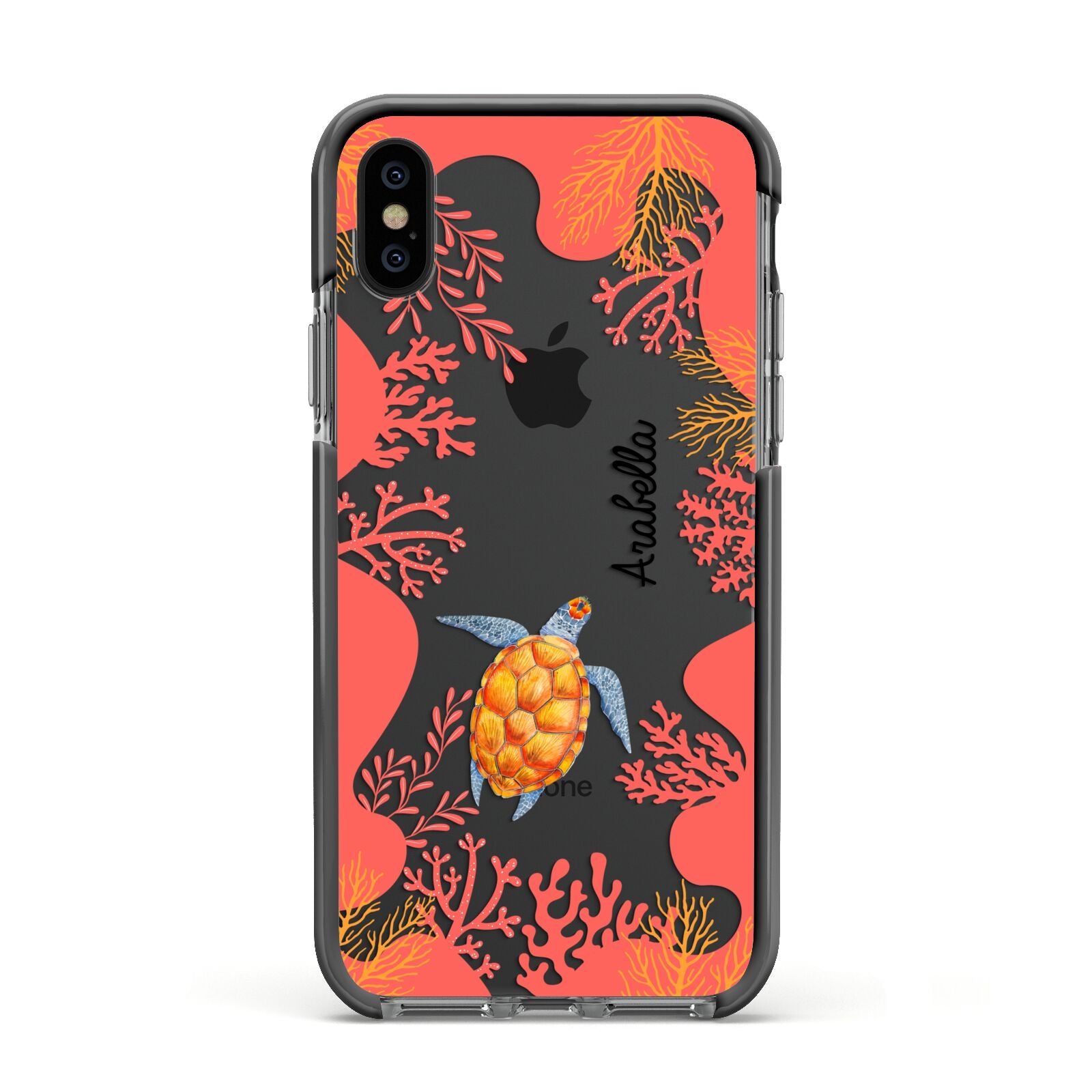Personalised Sea Life Apple iPhone Xs Impact Case Black Edge on Black Phone