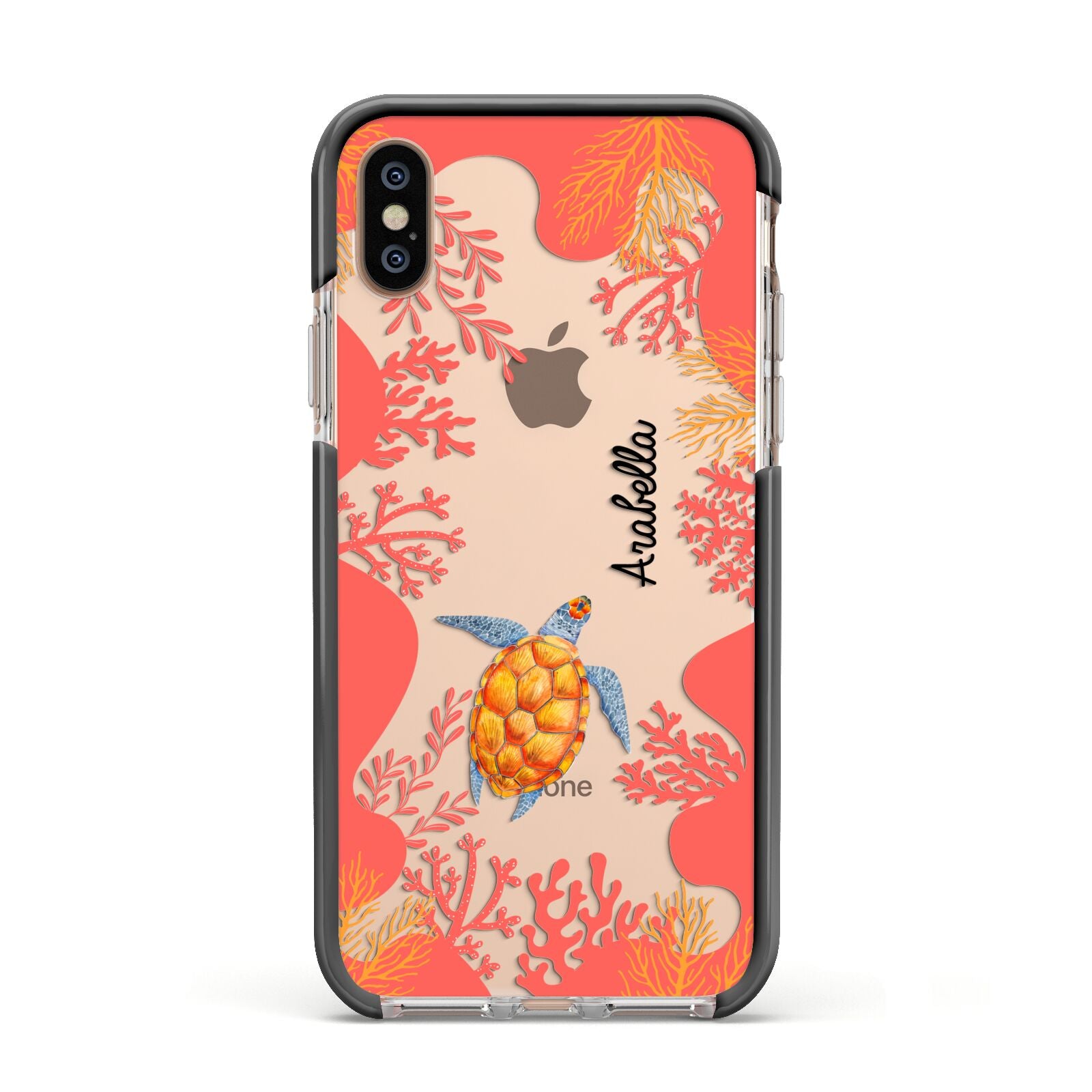 Personalised Sea Life Apple iPhone Xs Impact Case Black Edge on Gold Phone