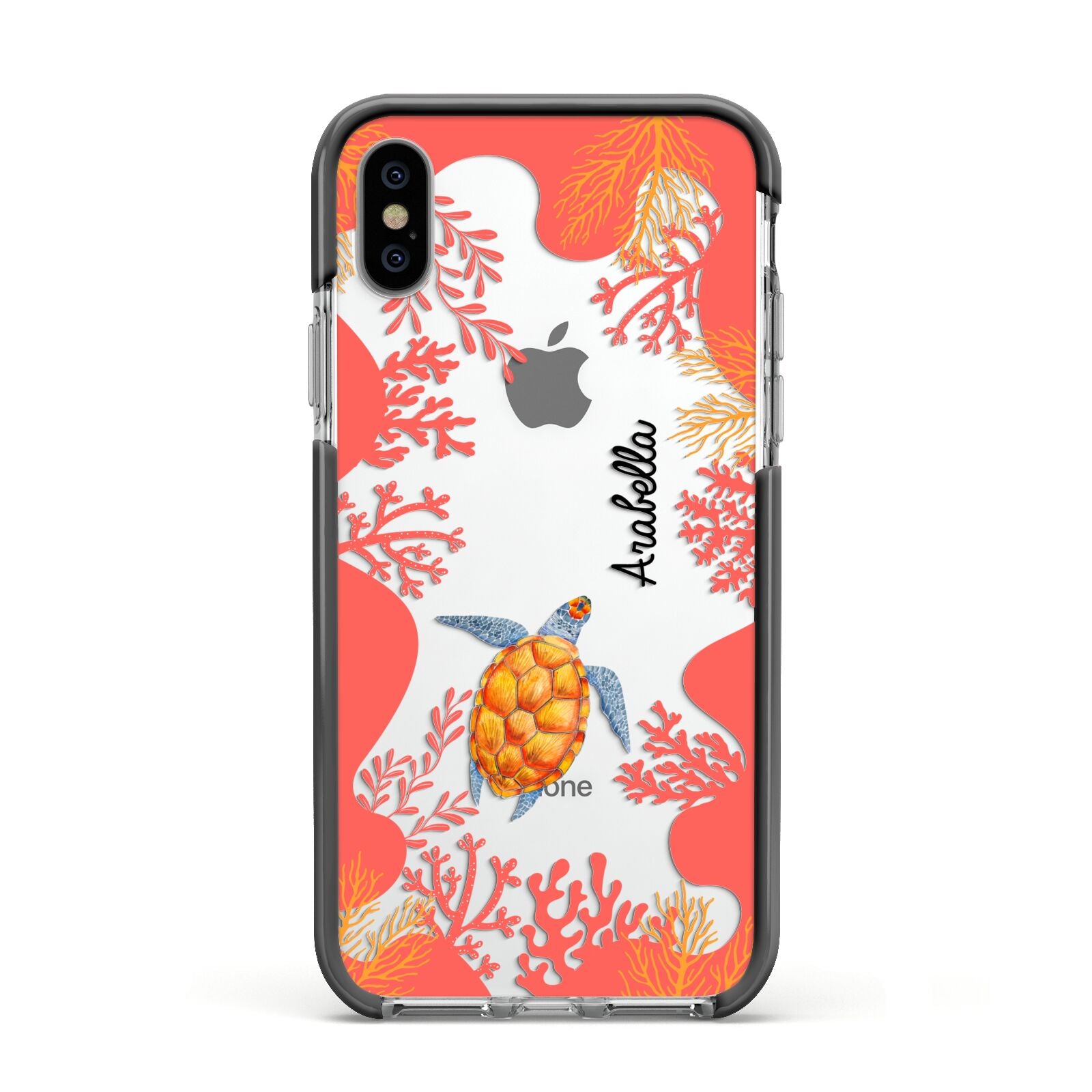 Personalised Sea Life Apple iPhone Xs Impact Case Black Edge on Silver Phone