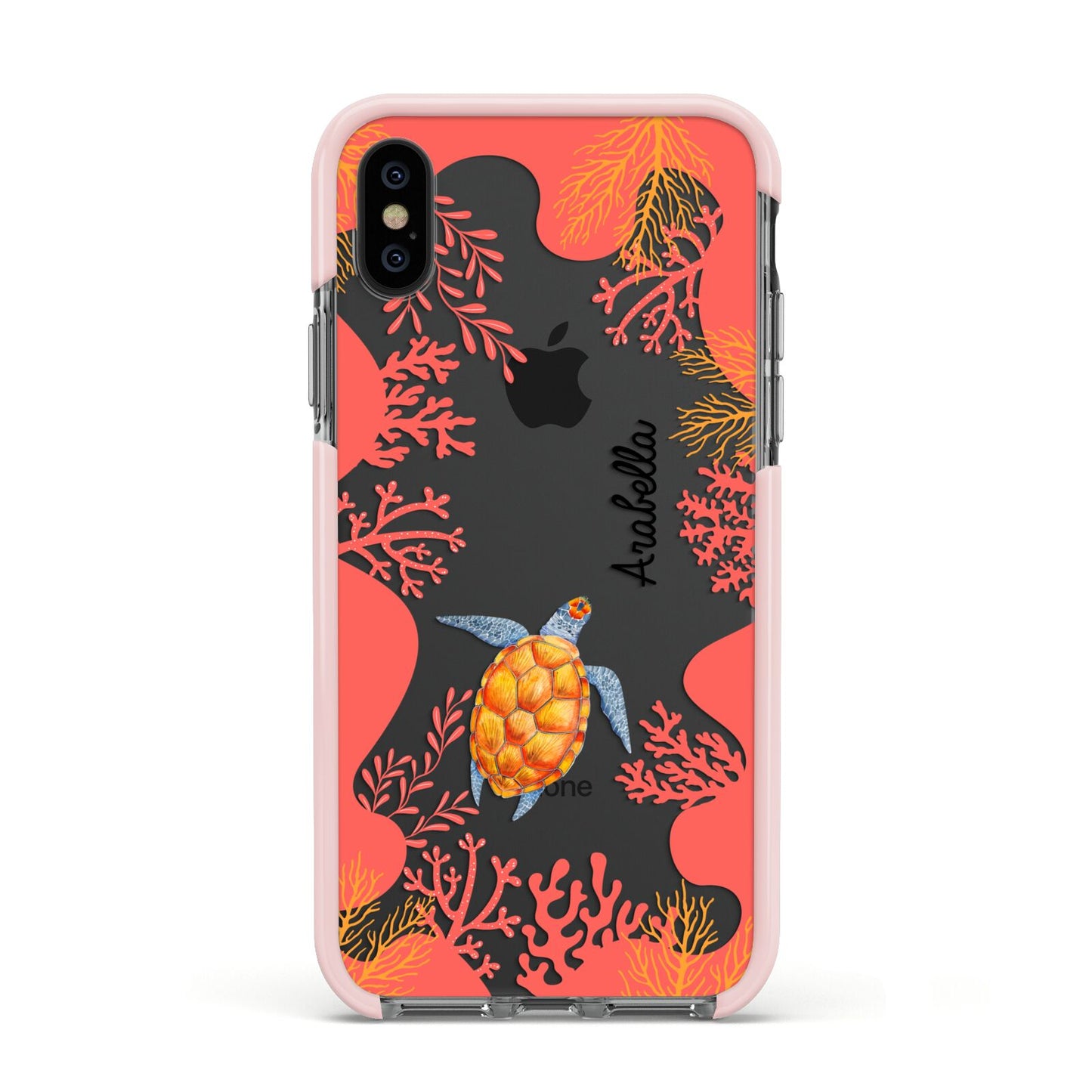 Personalised Sea Life Apple iPhone Xs Impact Case Pink Edge on Black Phone