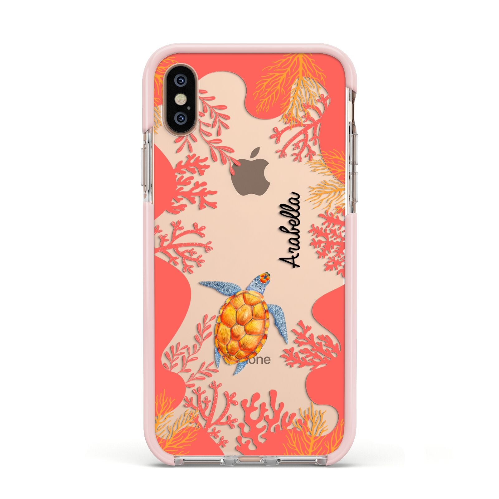 Personalised Sea Life Apple iPhone Xs Impact Case Pink Edge on Gold Phone