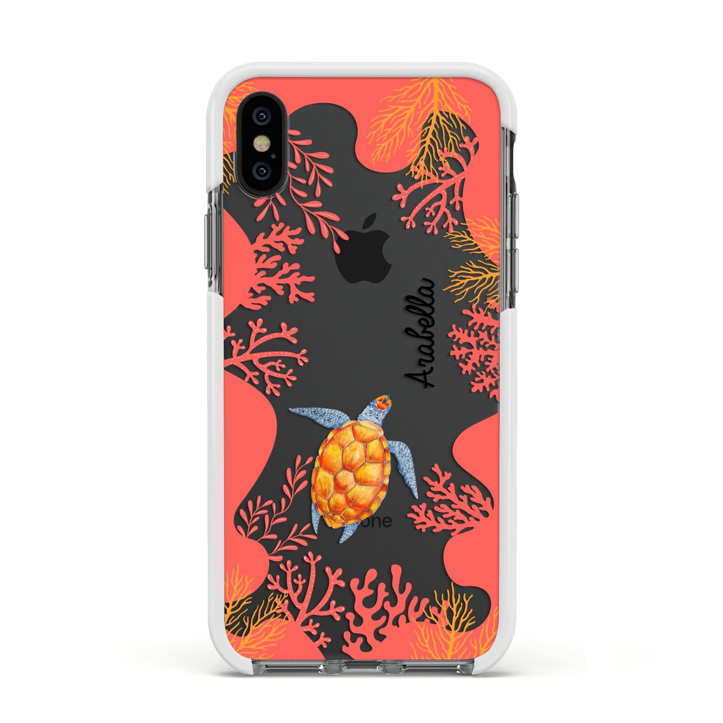 Personalised Sea Life Apple iPhone Xs Impact Case White Edge on Black Phone