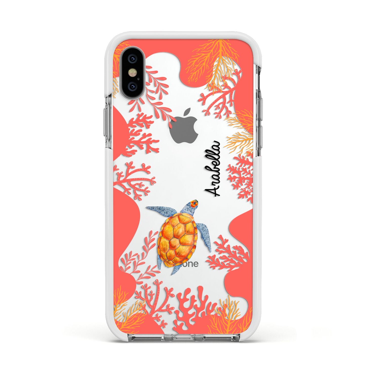 Personalised Sea Life Apple iPhone Xs Impact Case White Edge on Silver Phone