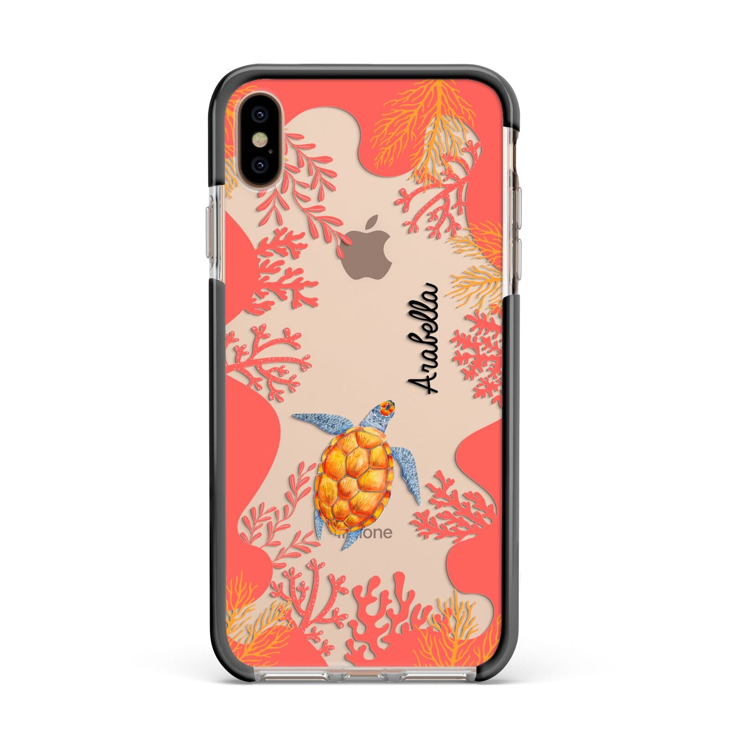 Personalised Sea Life Apple iPhone Xs Max Impact Case Black Edge on Gold Phone