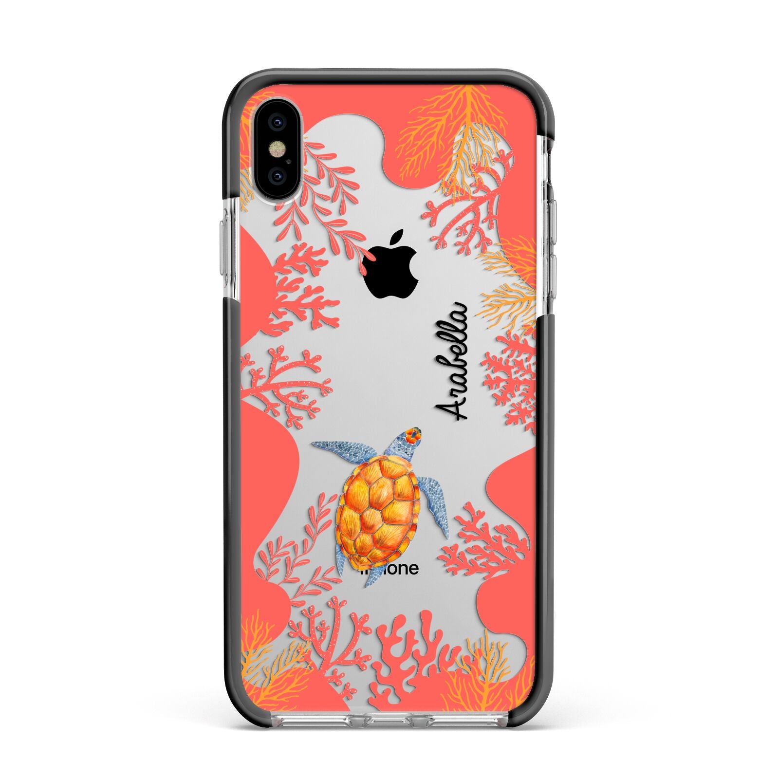 Personalised Sea Life Apple iPhone Xs Max Impact Case Black Edge on Silver Phone
