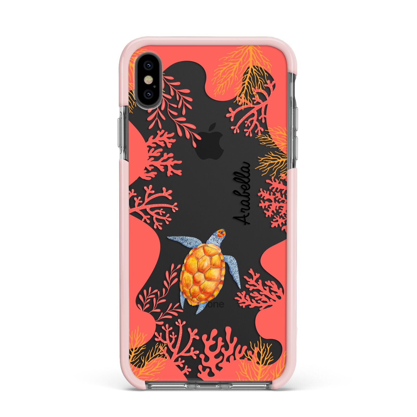 Personalised Sea Life Apple iPhone Xs Max Impact Case Pink Edge on Black Phone