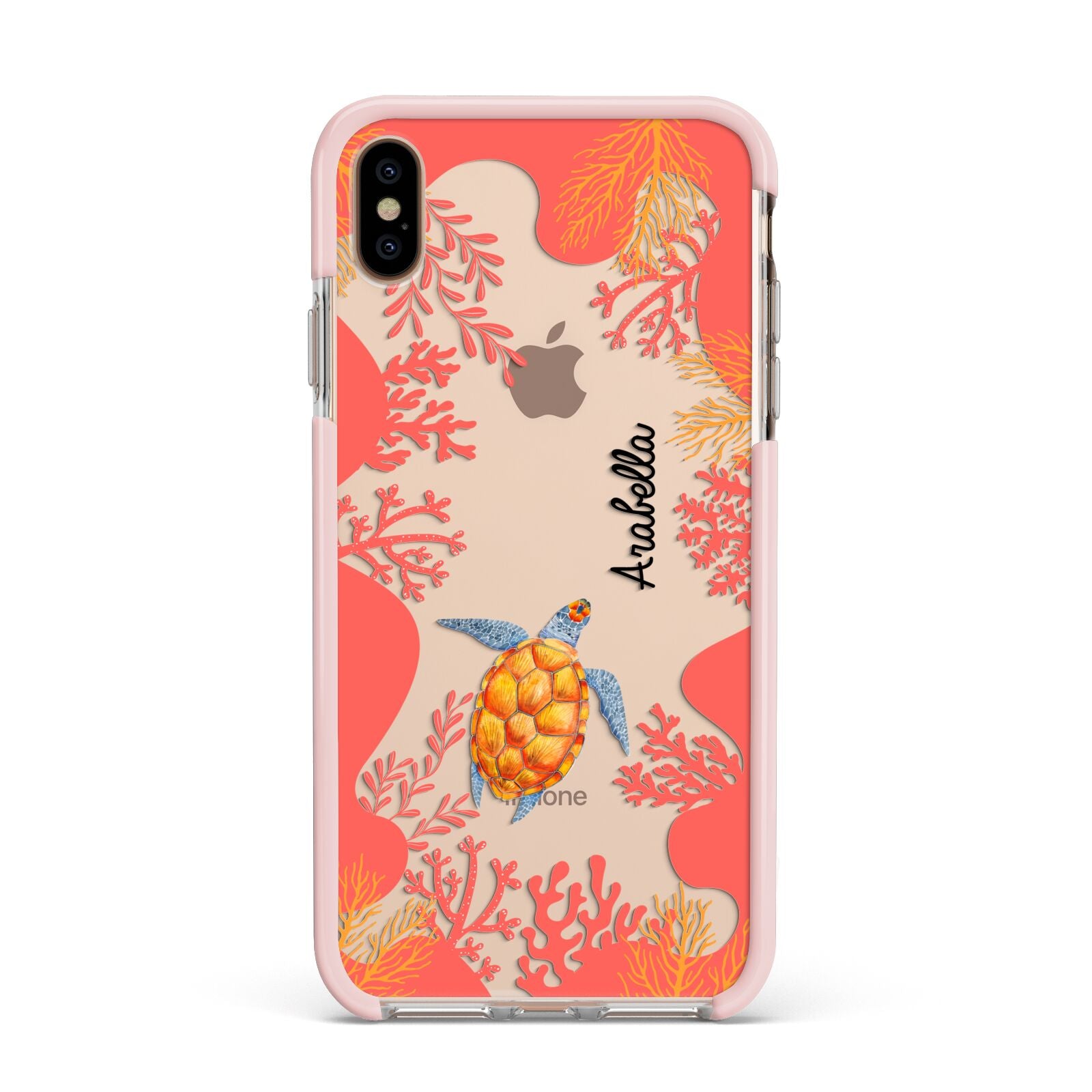 Personalised Sea Life Apple iPhone Xs Max Impact Case Pink Edge on Gold Phone