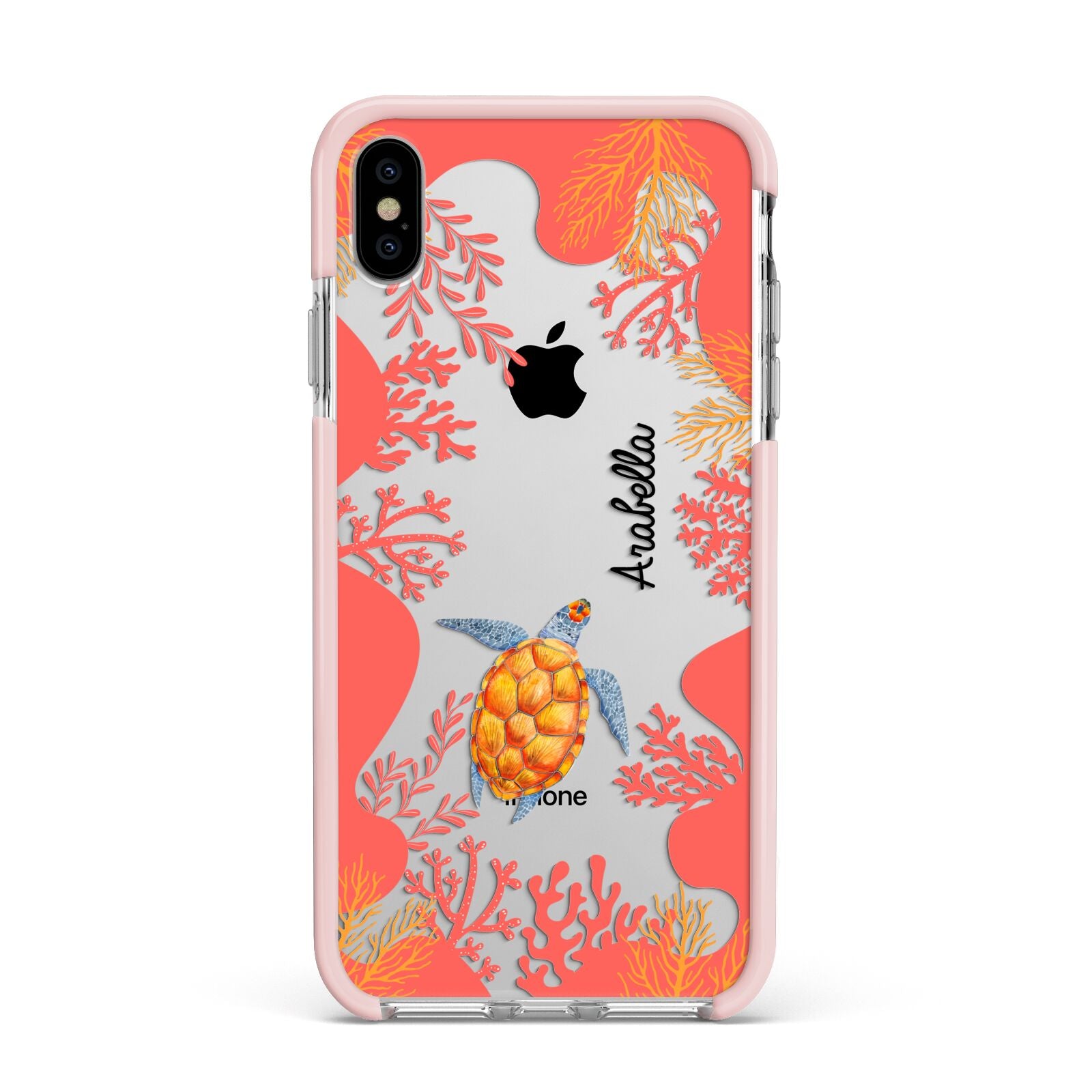 Personalised Sea Life Apple iPhone Xs Max Impact Case Pink Edge on Silver Phone