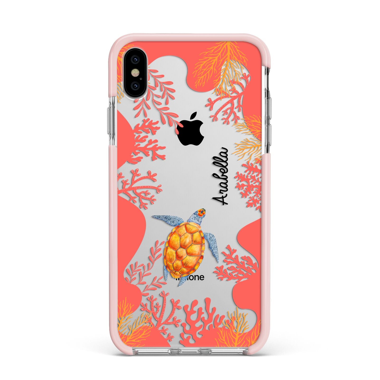 Personalised Sea Life Apple iPhone Xs Max Impact Case Pink Edge on Silver Phone