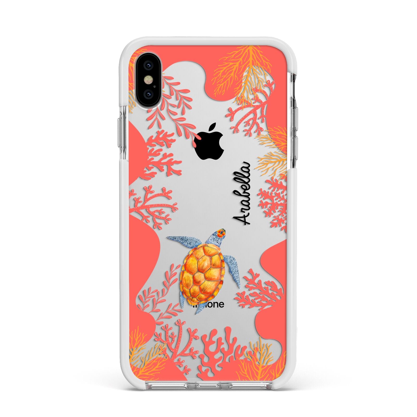 Personalised Sea Life Apple iPhone Xs Max Impact Case White Edge on Silver Phone