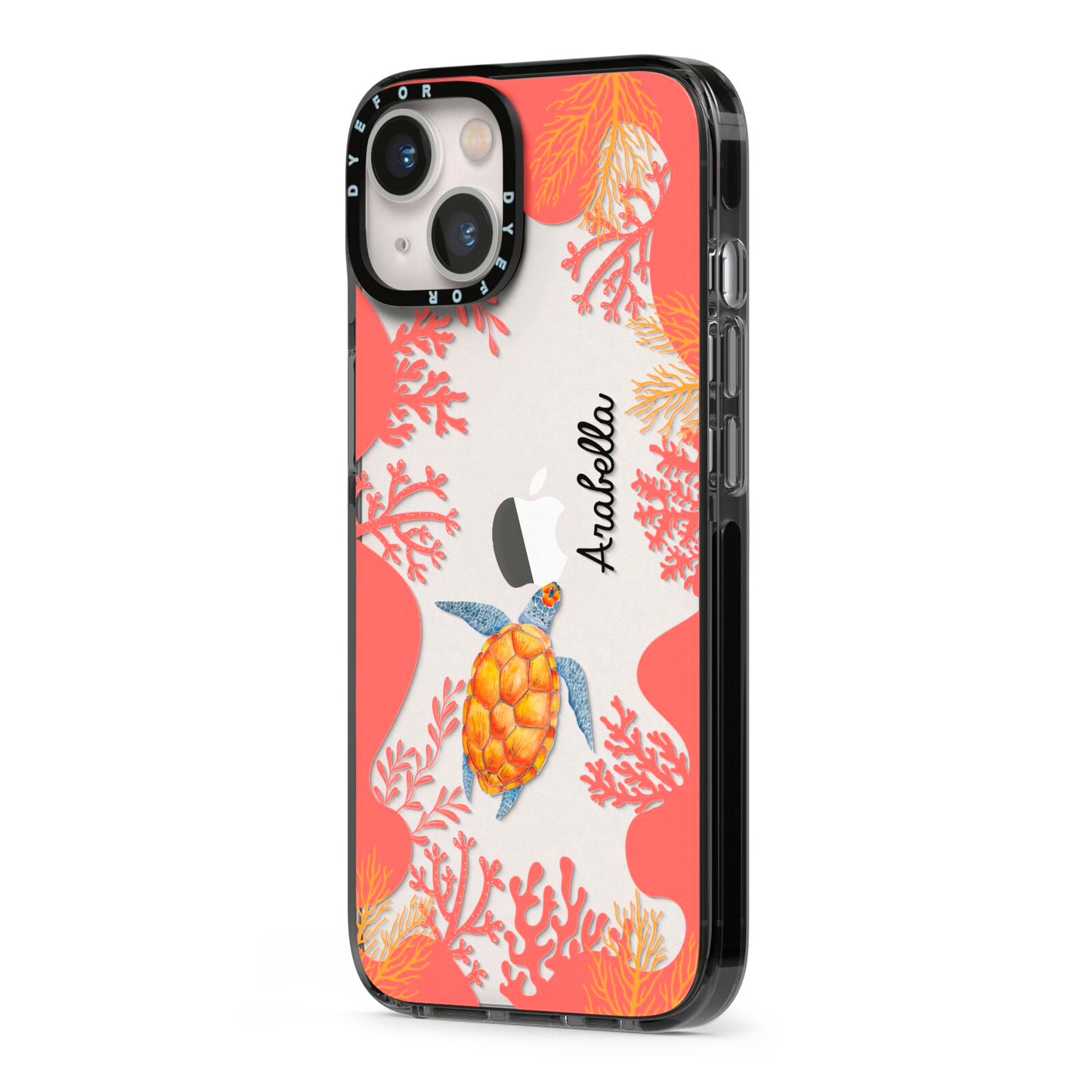 Personalised Sea Life iPhone 13 Black Impact Case Side Angle on Silver phone