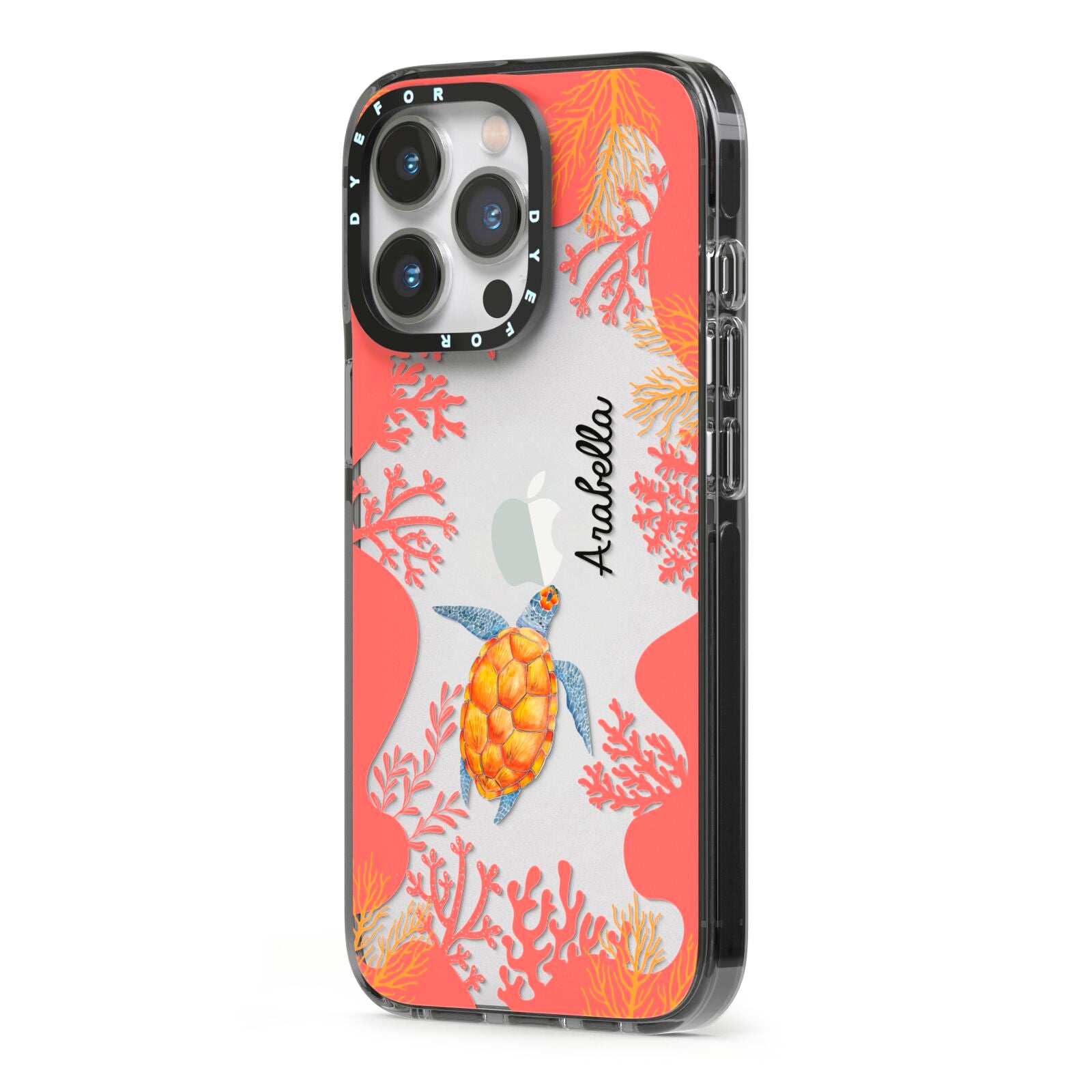 Personalised Sea Life iPhone 13 Pro Black Impact Case Side Angle on Silver phone