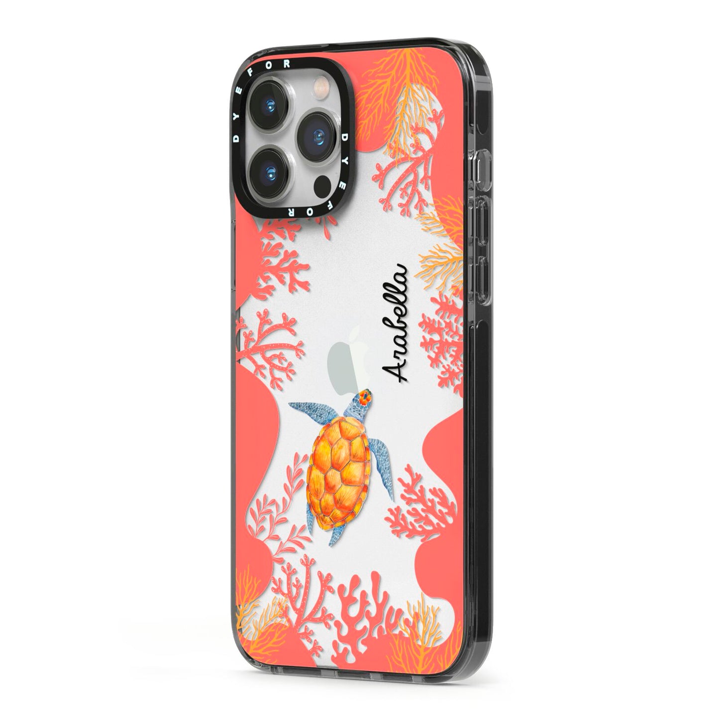 Personalised Sea Life iPhone 13 Pro Max Black Impact Case Side Angle on Silver phone