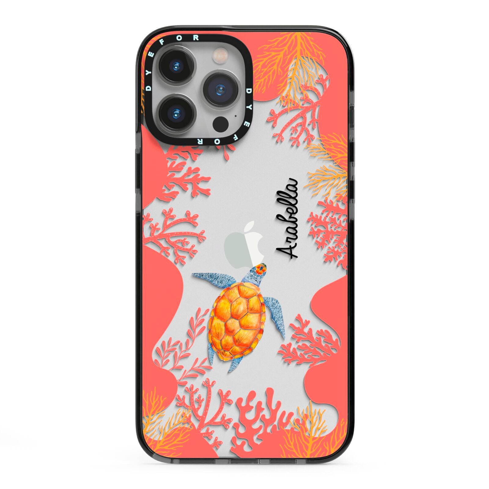 Personalised Sea Life iPhone 13 Pro Max Black Impact Case on Silver phone