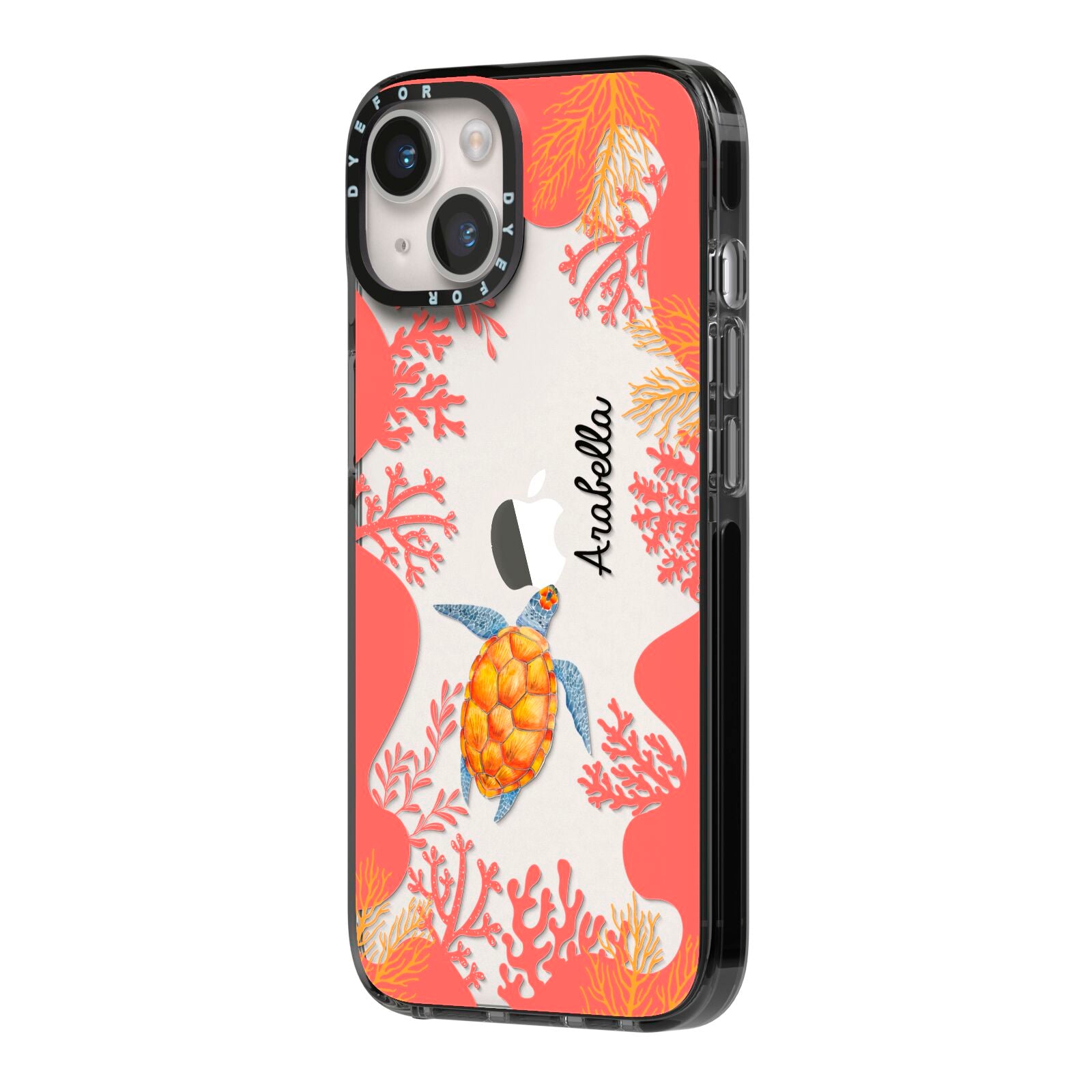 Personalised Sea Life iPhone 14 Black Impact Case Side Angle on Silver phone