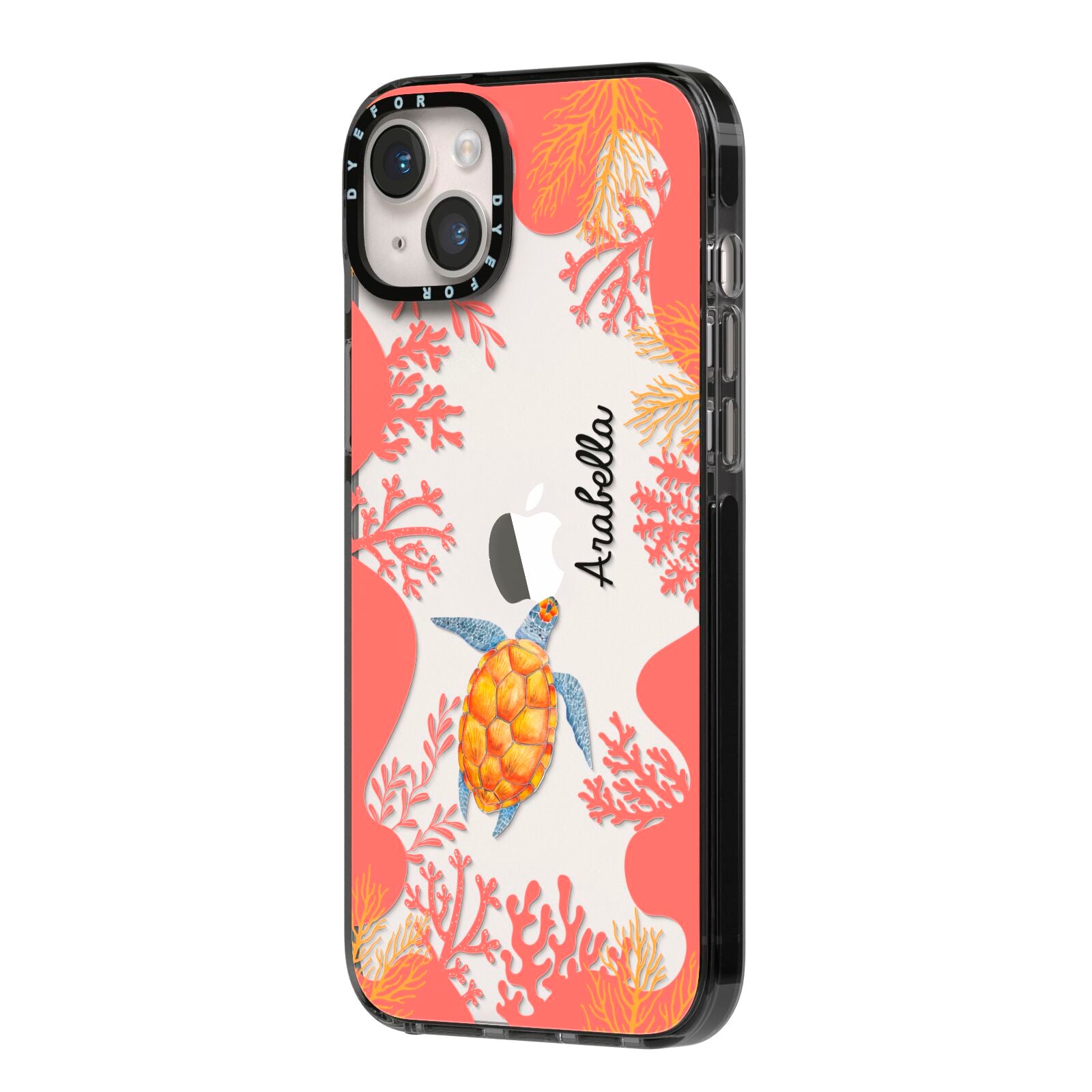 Personalised Sea Life iPhone 14 Plus Black Impact Case Side Angle on Silver phone