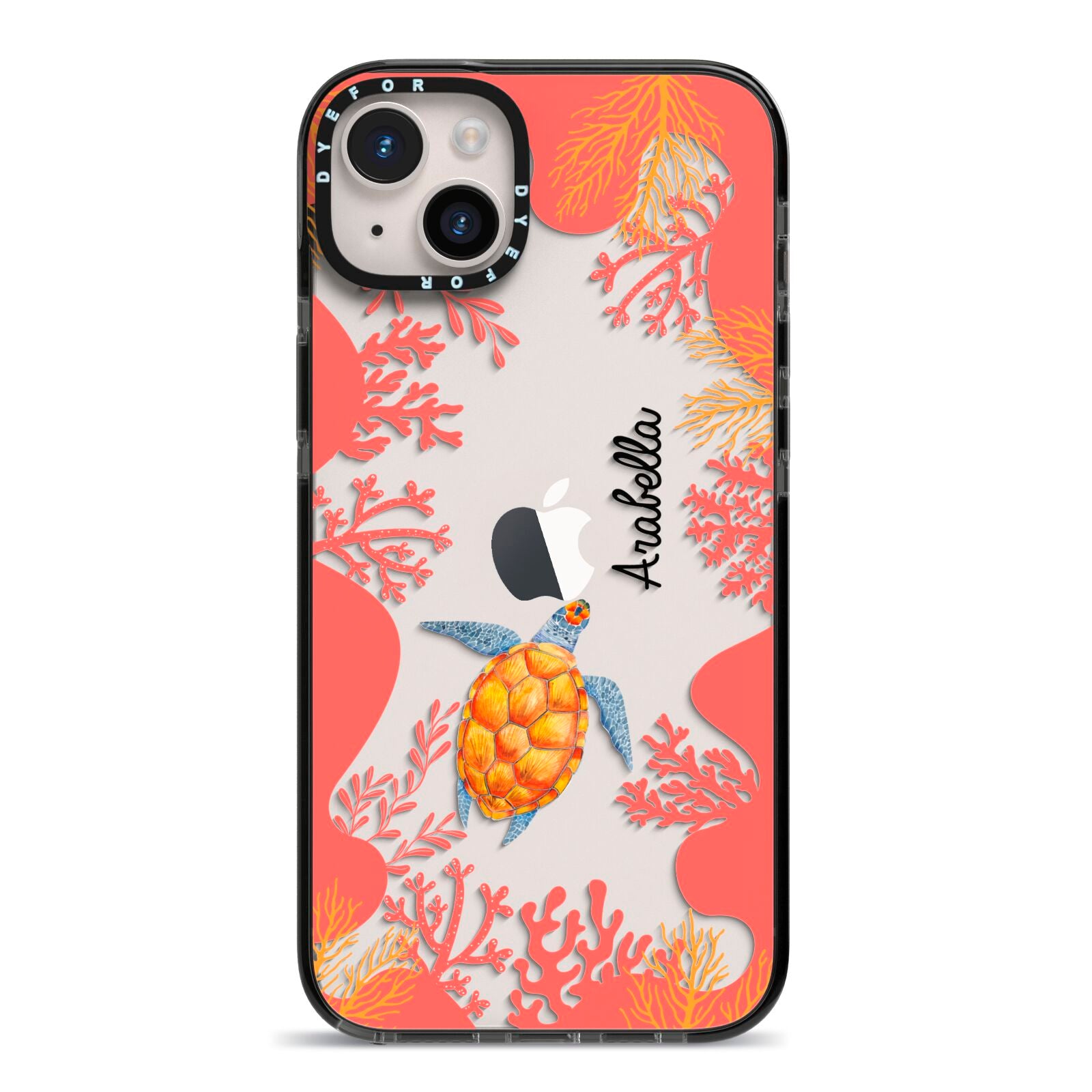 Personalised Sea Life iPhone 14 Plus Black Impact Case on Silver phone