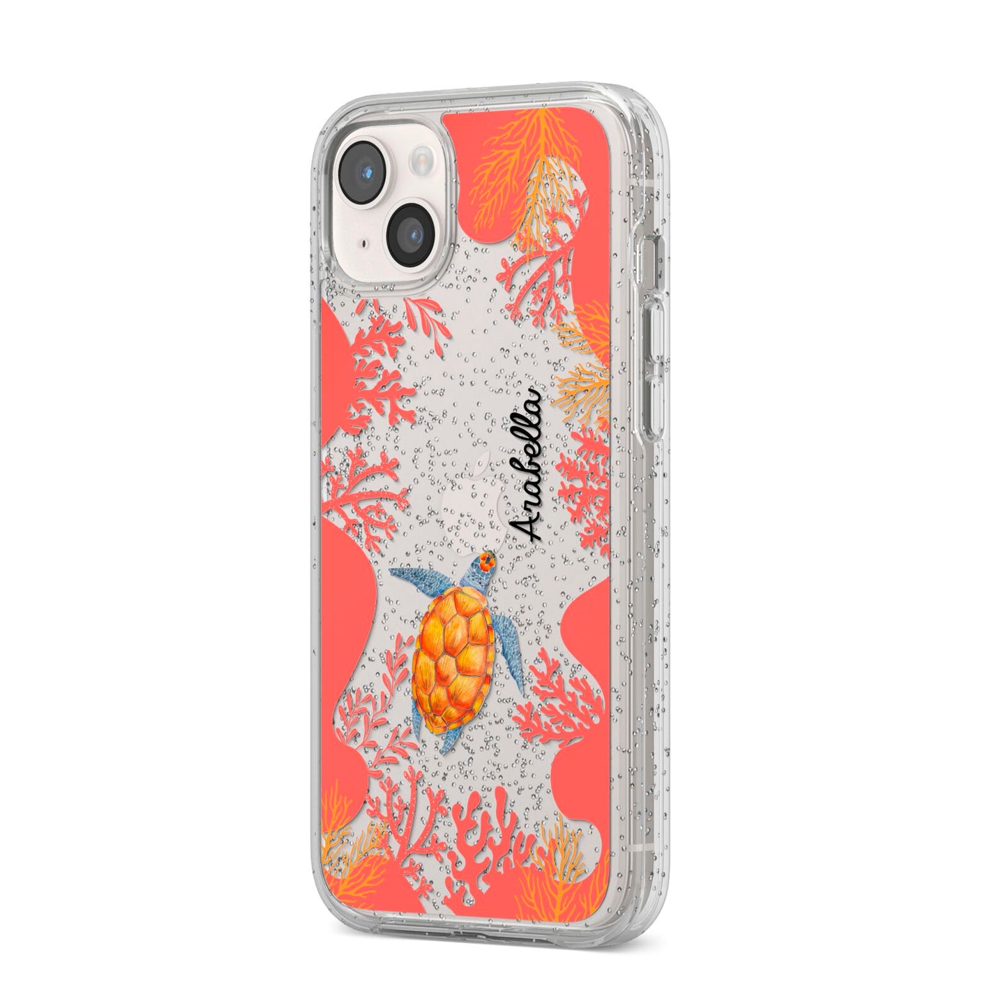 Personalised Sea Life iPhone 14 Plus Glitter Tough Case Starlight Angled Image