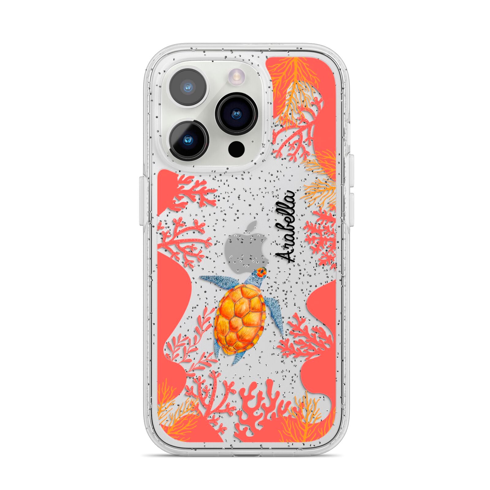 Personalised Sea Life iPhone 14 Pro Glitter Tough Case Silver