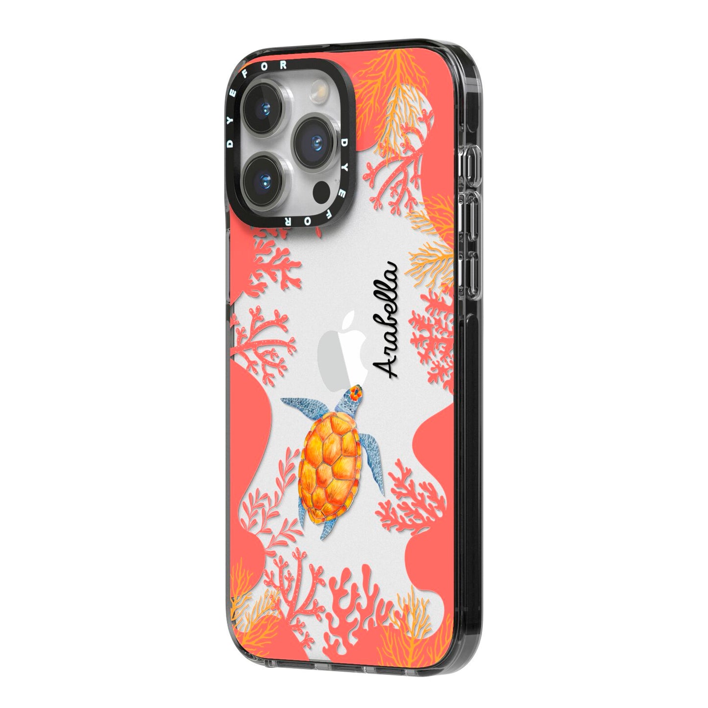 Personalised Sea Life iPhone 14 Pro Max Black Impact Case Side Angle on Silver phone