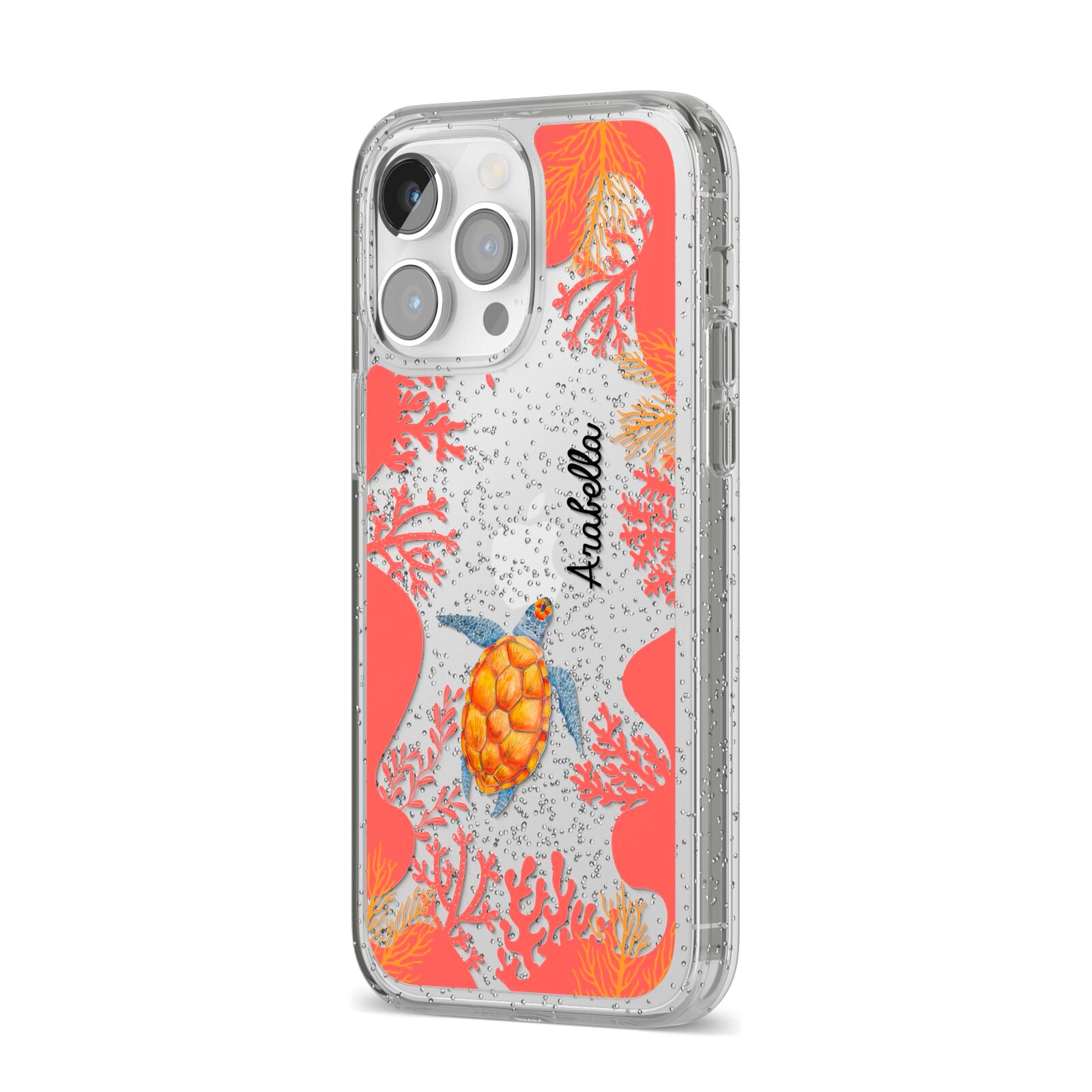 Personalised Sea Life iPhone 14 Pro Max Glitter Tough Case Silver Angled Image