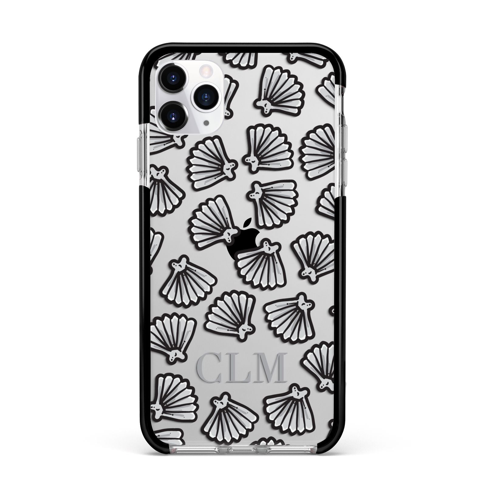 Personalised Sea Shell Initials Apple iPhone 11 Pro Max in Silver with Black Impact Case