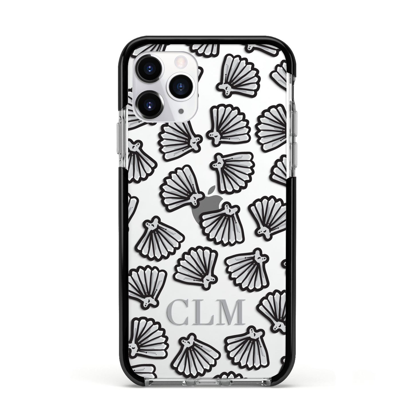 Personalised Sea Shell Initials Apple iPhone 11 Pro in Silver with Black Impact Case