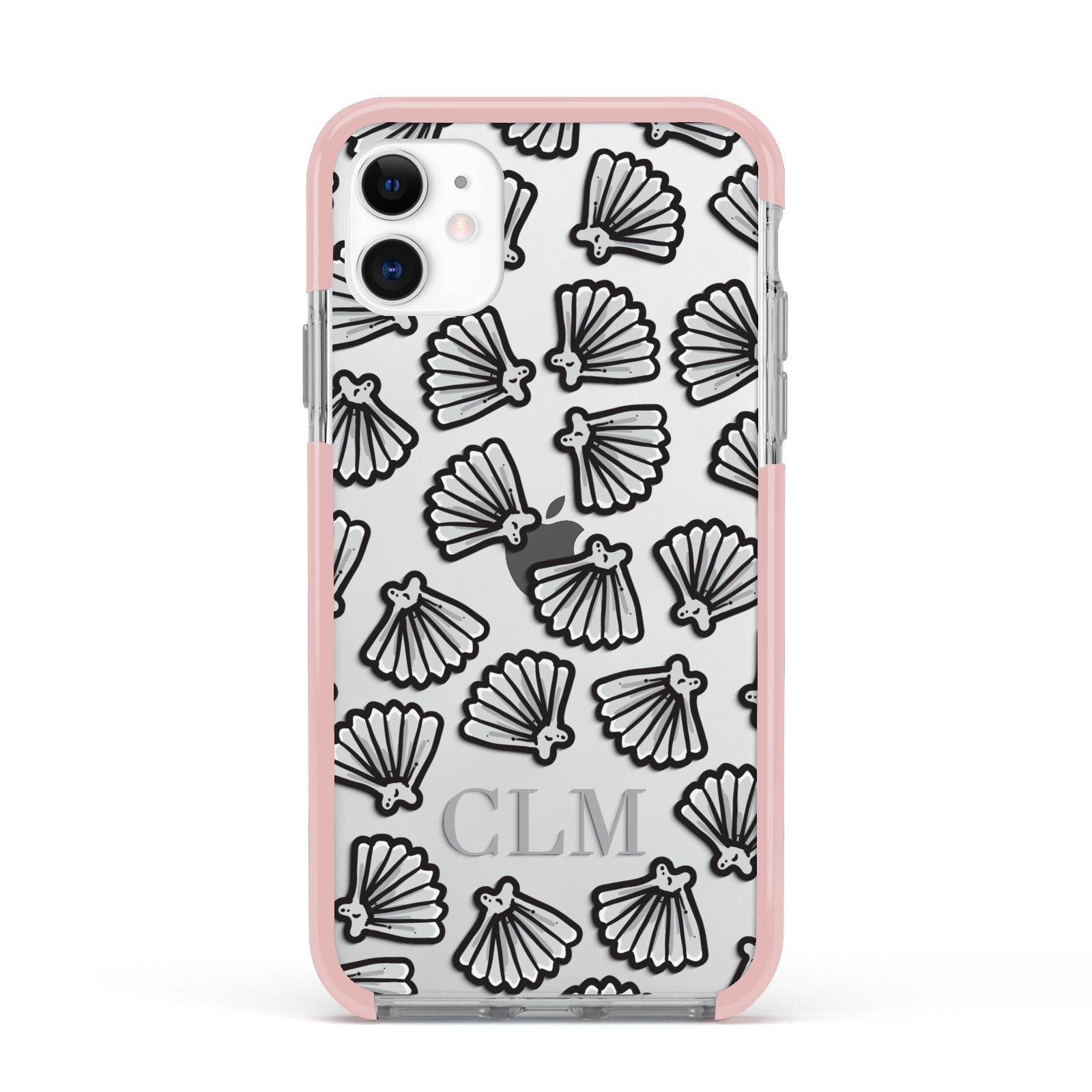 Personalised Sea Shell Initials Apple iPhone 11 in White with Pink Impact Case