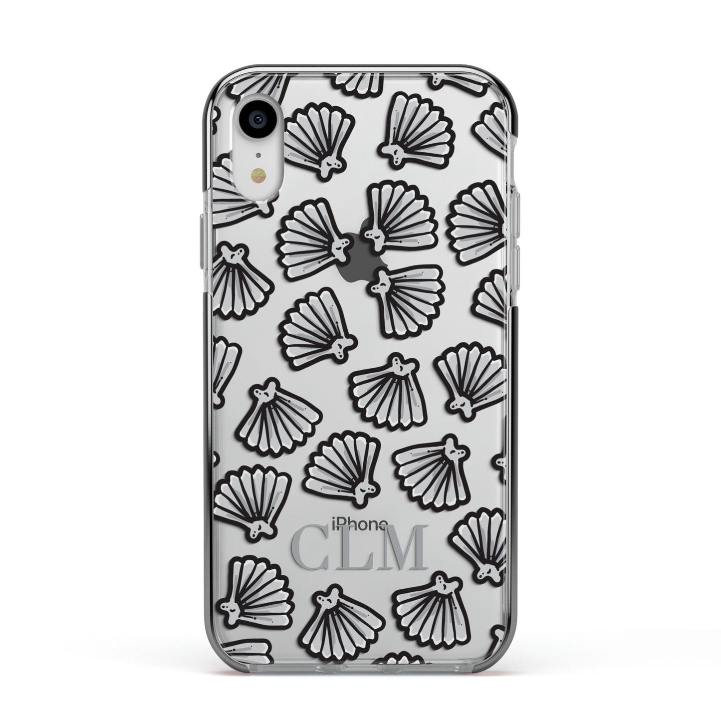 Personalised Sea Shell Initials Apple iPhone XR Impact Case Black Edge on Silver Phone
