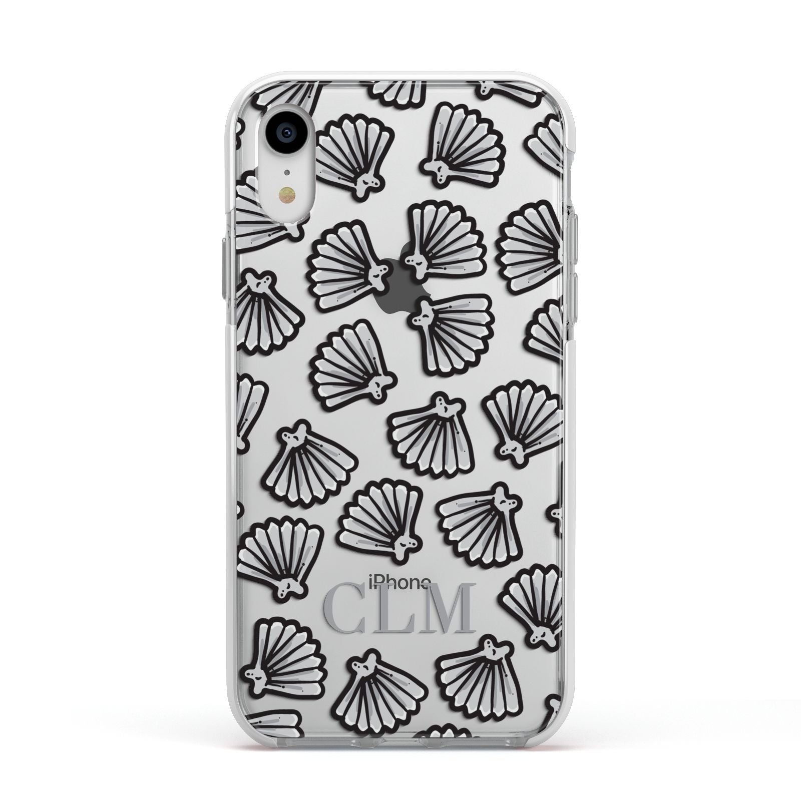Personalised Sea Shell Initials Apple iPhone XR Impact Case White Edge on Silver Phone