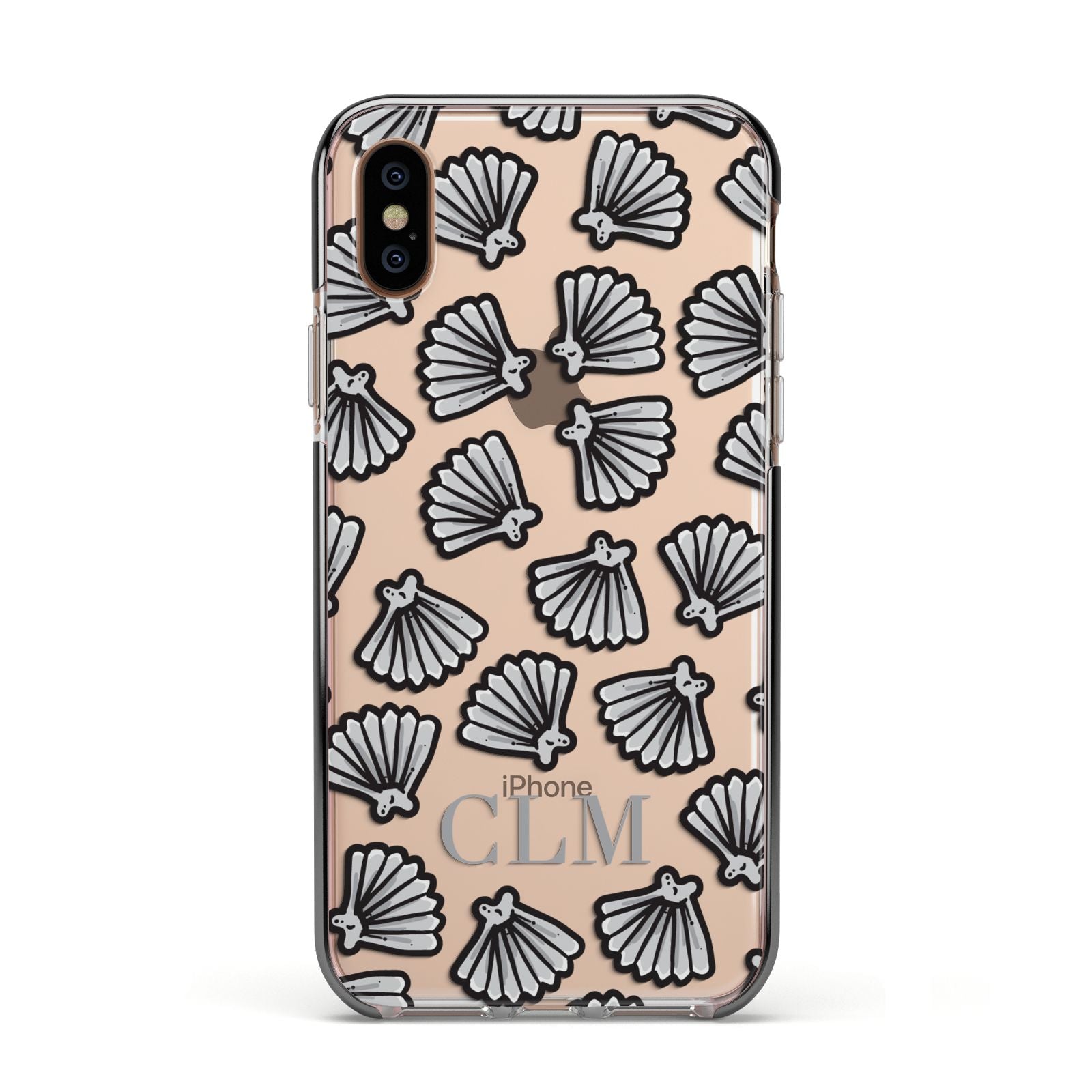 Personalised Sea Shell Initials Apple iPhone Xs Impact Case Black Edge on Gold Phone