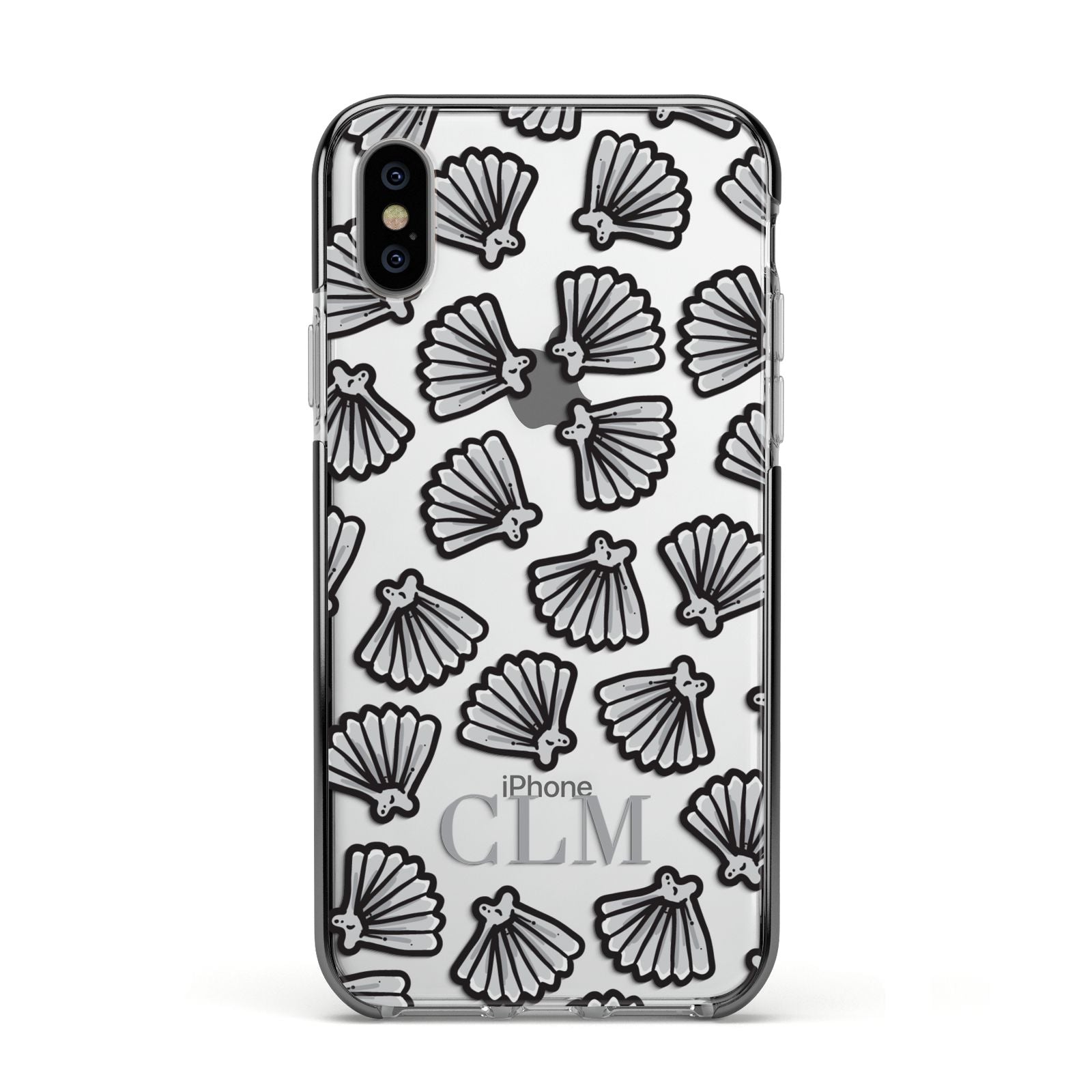 Personalised Sea Shell Initials Apple iPhone Xs Impact Case Black Edge on Silver Phone