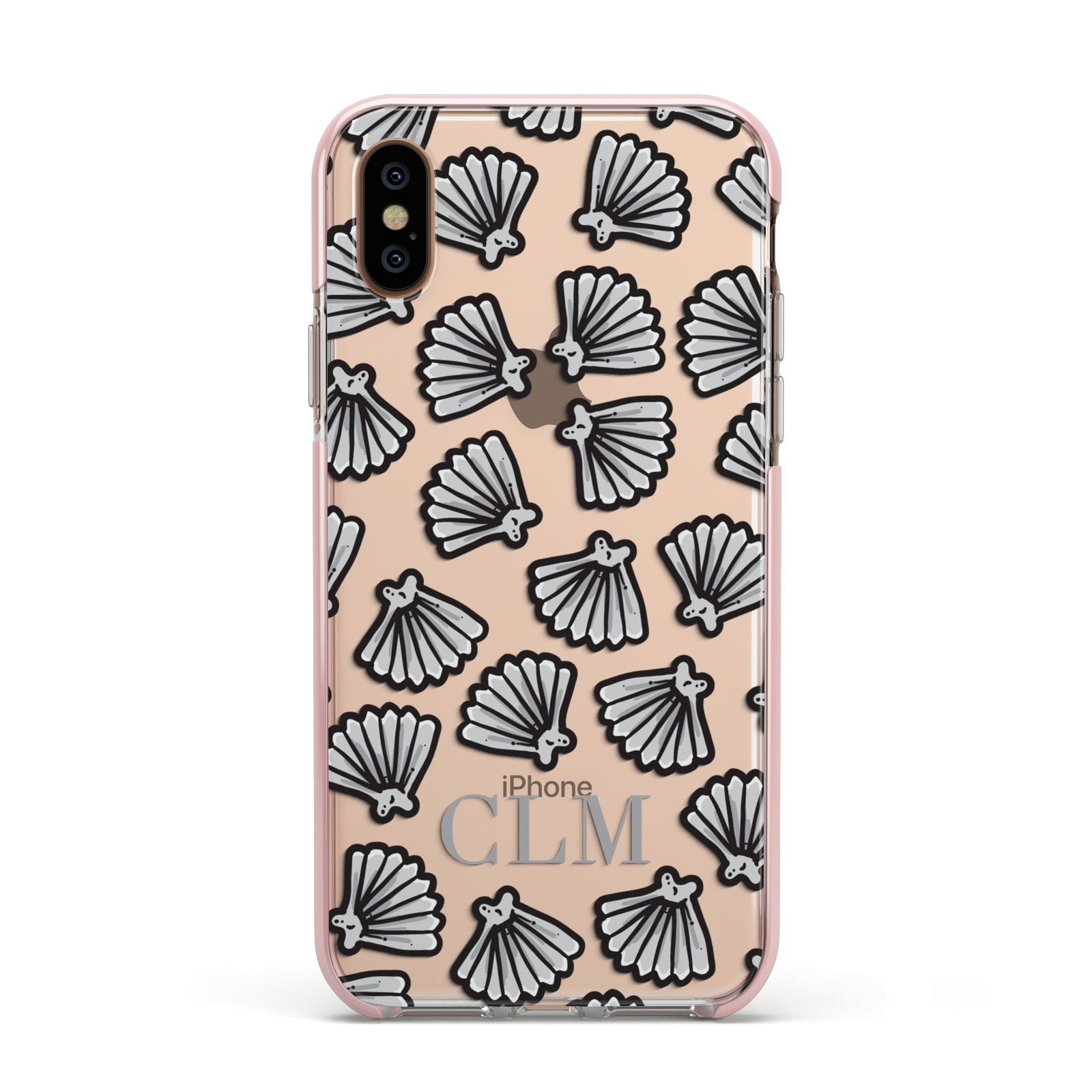 Personalised Sea Shell Initials Apple iPhone Xs Impact Case Pink Edge on Gold Phone