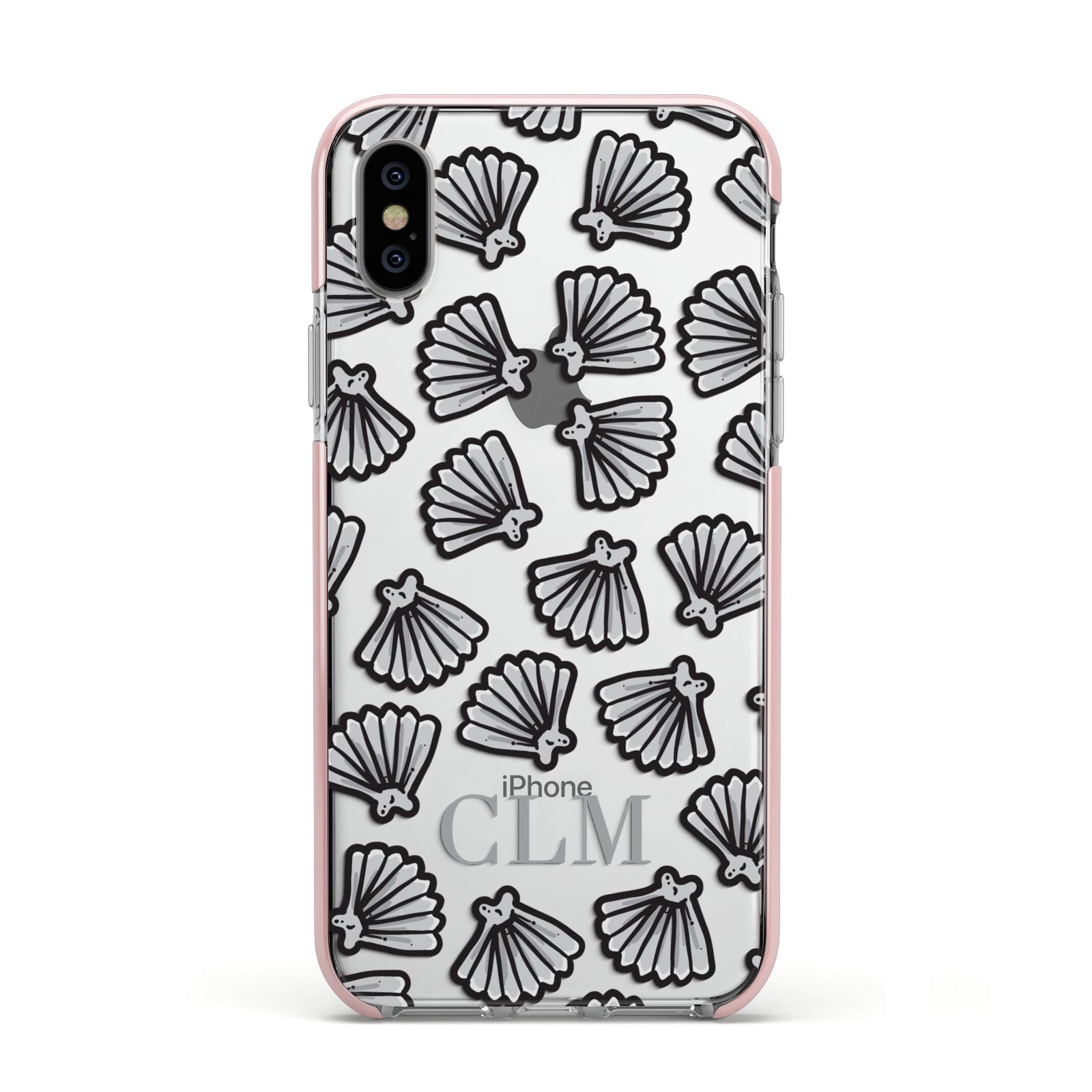 Personalised Sea Shell Initials Apple iPhone Xs Impact Case Pink Edge on Silver Phone