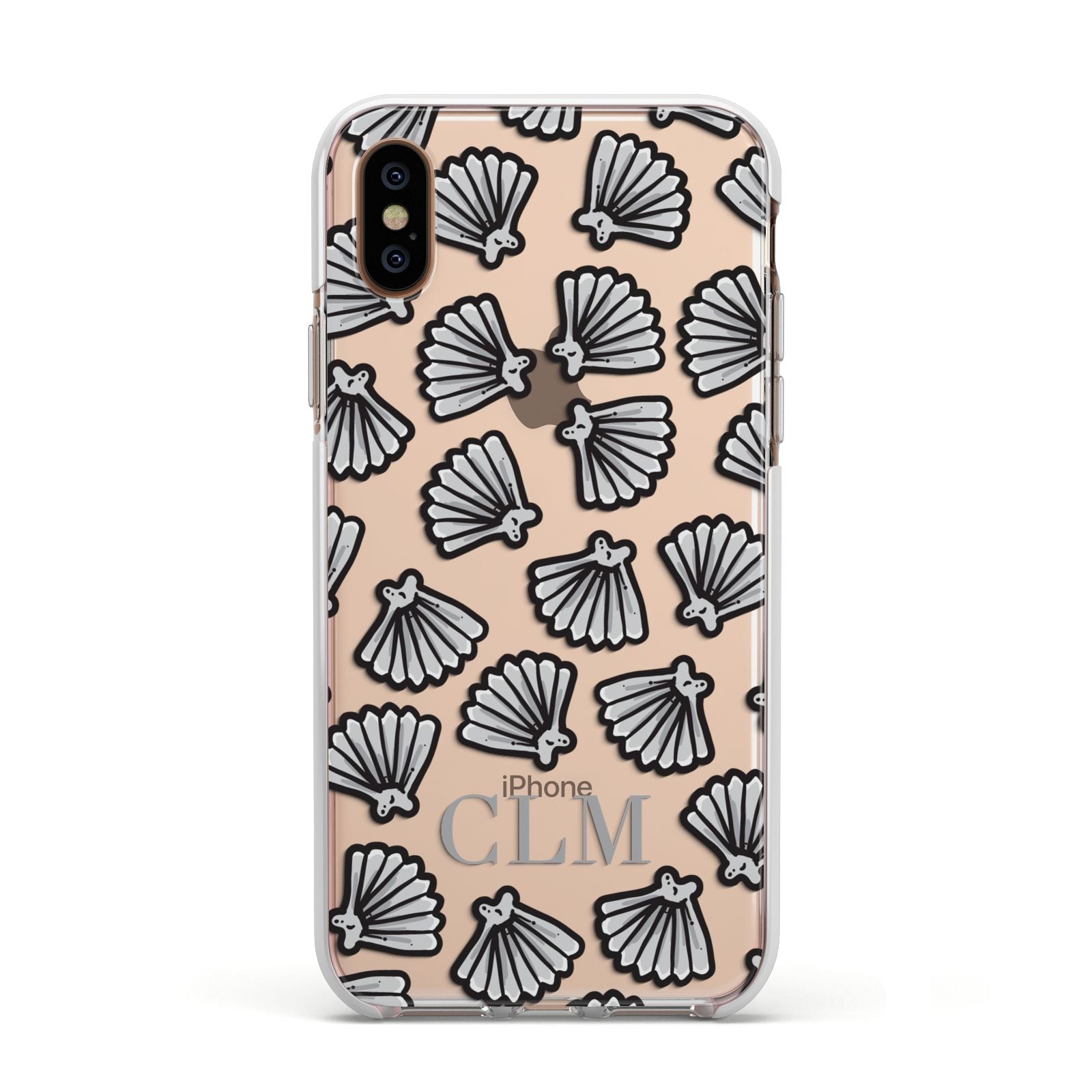 Personalised Sea Shell Initials Apple iPhone Xs Impact Case White Edge on Gold Phone