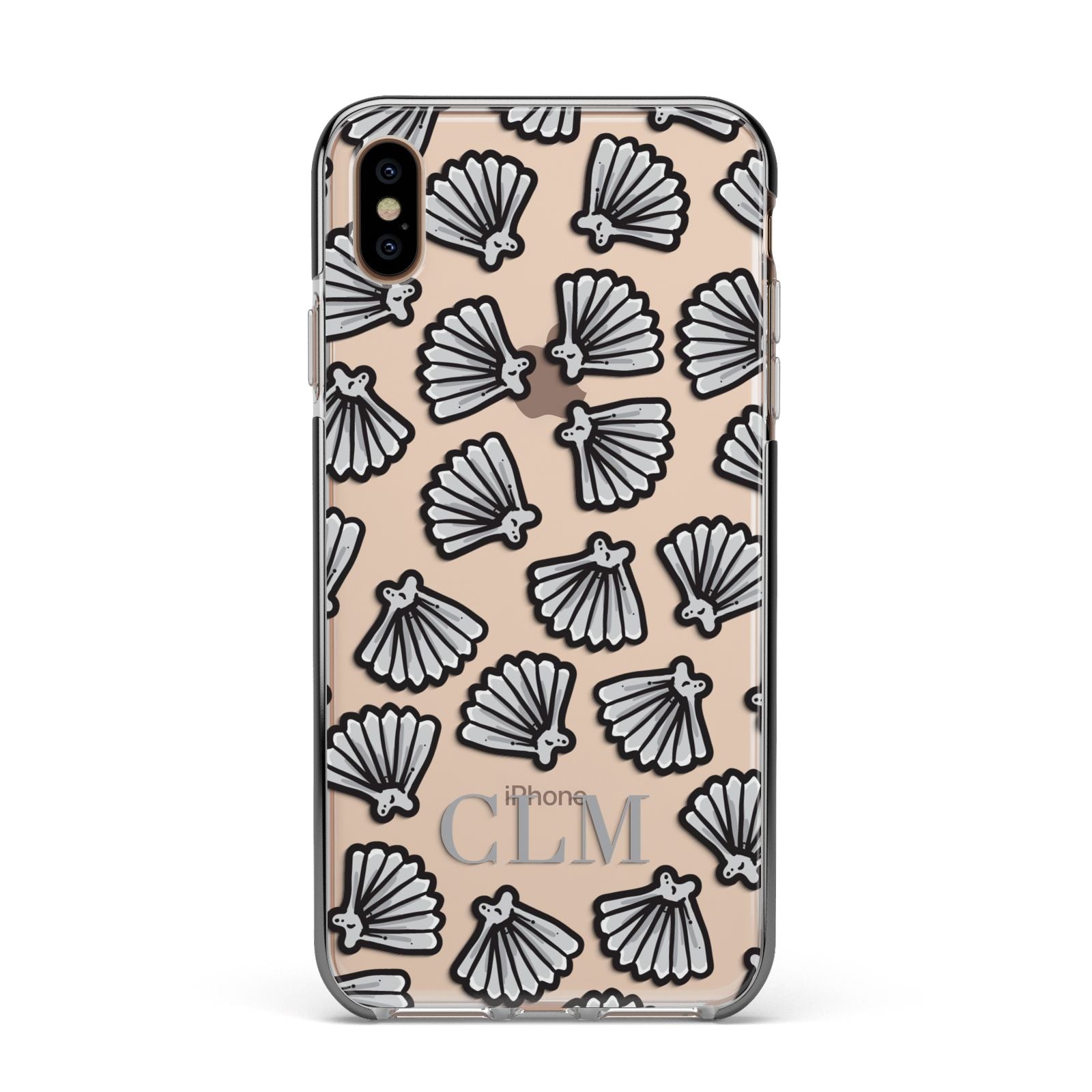 Personalised Sea Shell Initials Apple iPhone Xs Max Impact Case Black Edge on Gold Phone