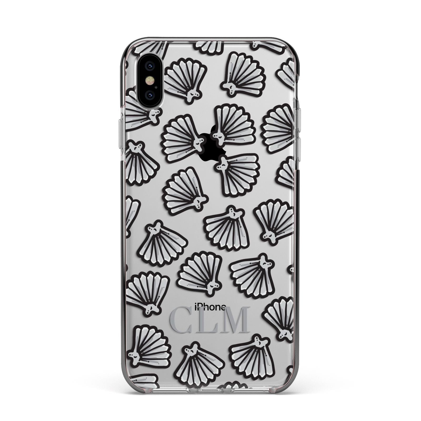 Personalised Sea Shell Initials Apple iPhone Xs Max Impact Case Black Edge on Silver Phone