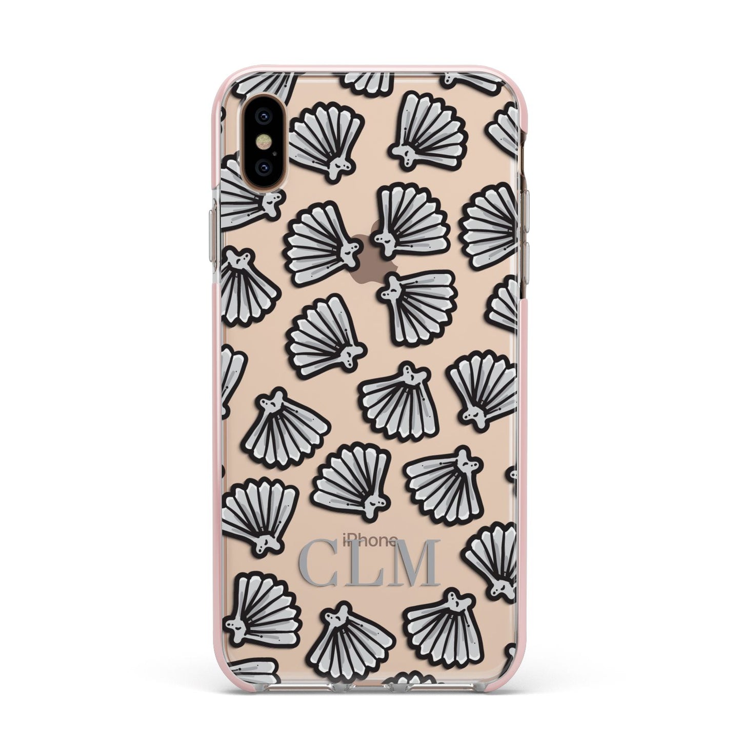 Personalised Sea Shell Initials Apple iPhone Xs Max Impact Case Pink Edge on Gold Phone