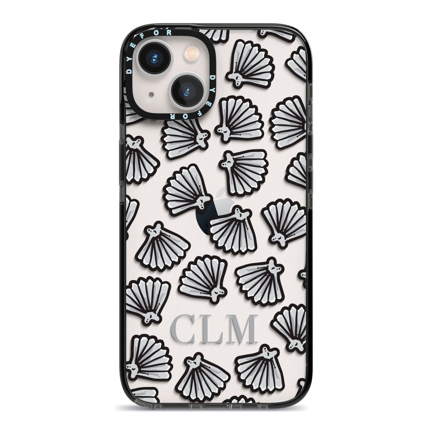 Personalised Sea Shell Initials iPhone 13 Black Impact Case on Silver phone