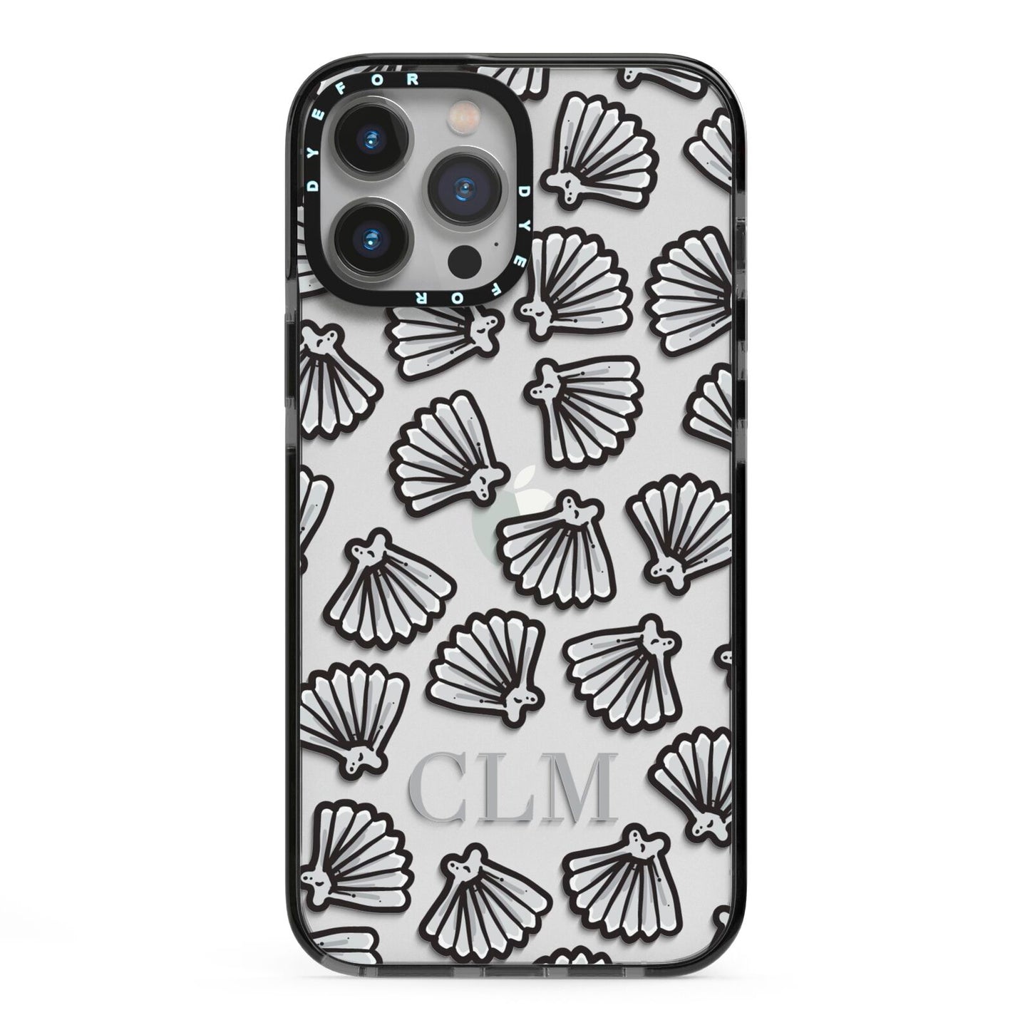 Personalised Sea Shell Initials iPhone 13 Pro Max Black Impact Case on Silver phone