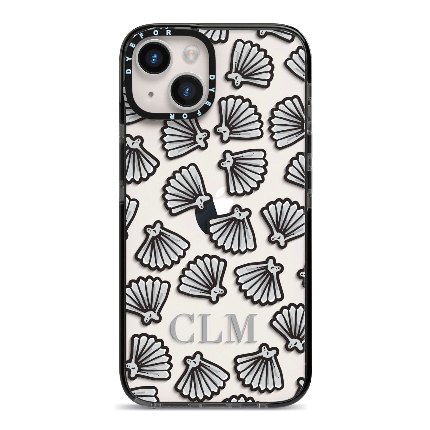 Personalised Sea Shell Initials iPhone 14 Black Impact Case on Silver phone