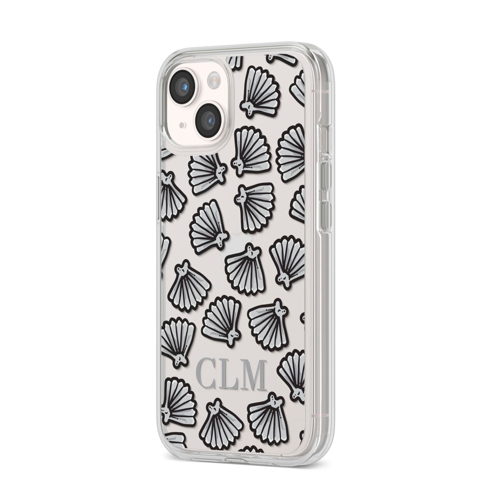 Personalised Sea Shell Initials iPhone 14 Clear Tough Case Starlight Angled Image