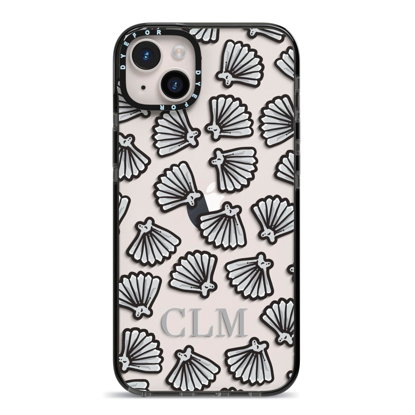 Personalised Sea Shell Initials iPhone 14 Plus Black Impact Case on Silver phone