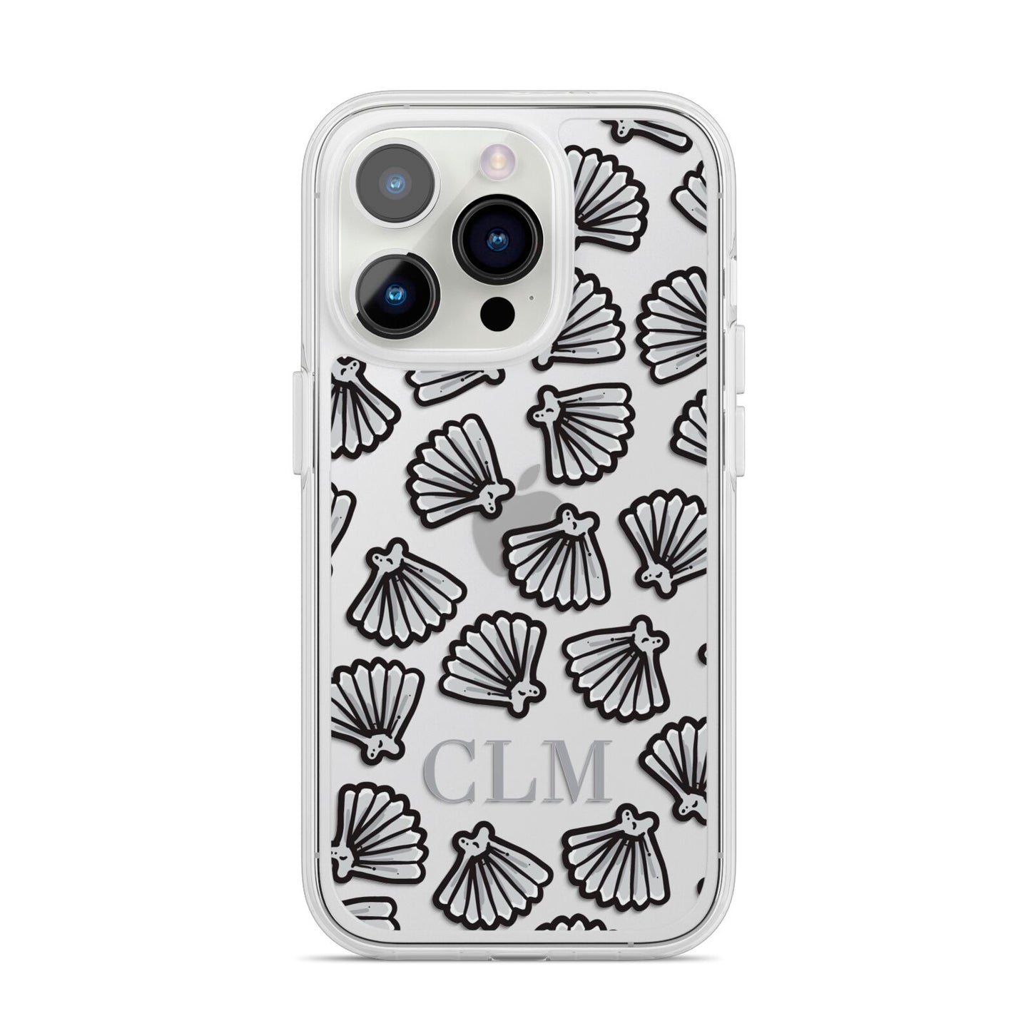Personalised Sea Shell Initials iPhone 14 Pro Clear Tough Case Silver