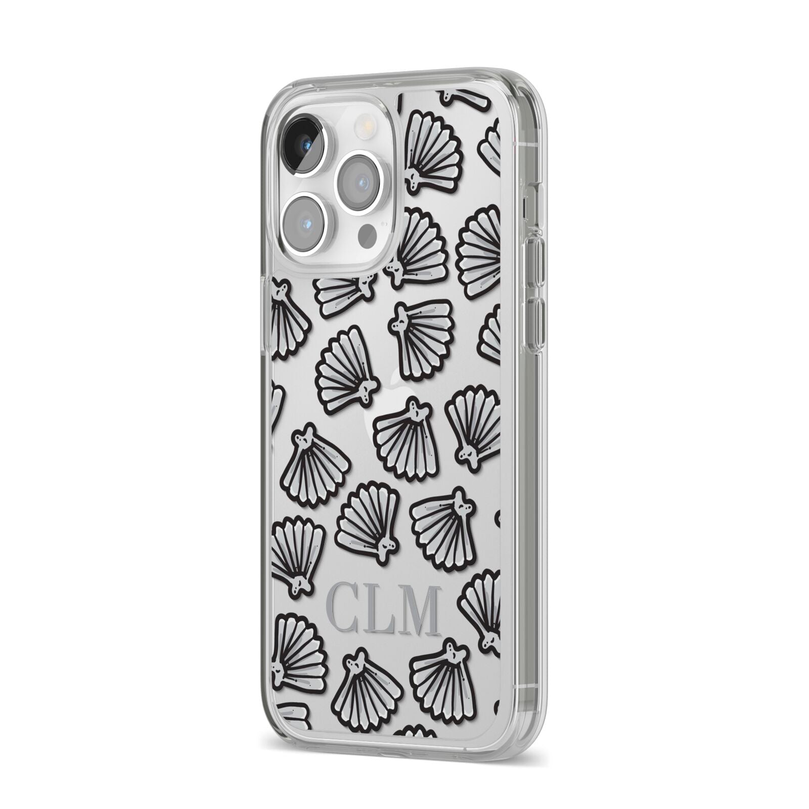 Personalised Sea Shell Initials iPhone 14 Pro Max Clear Tough Case Silver Angled Image