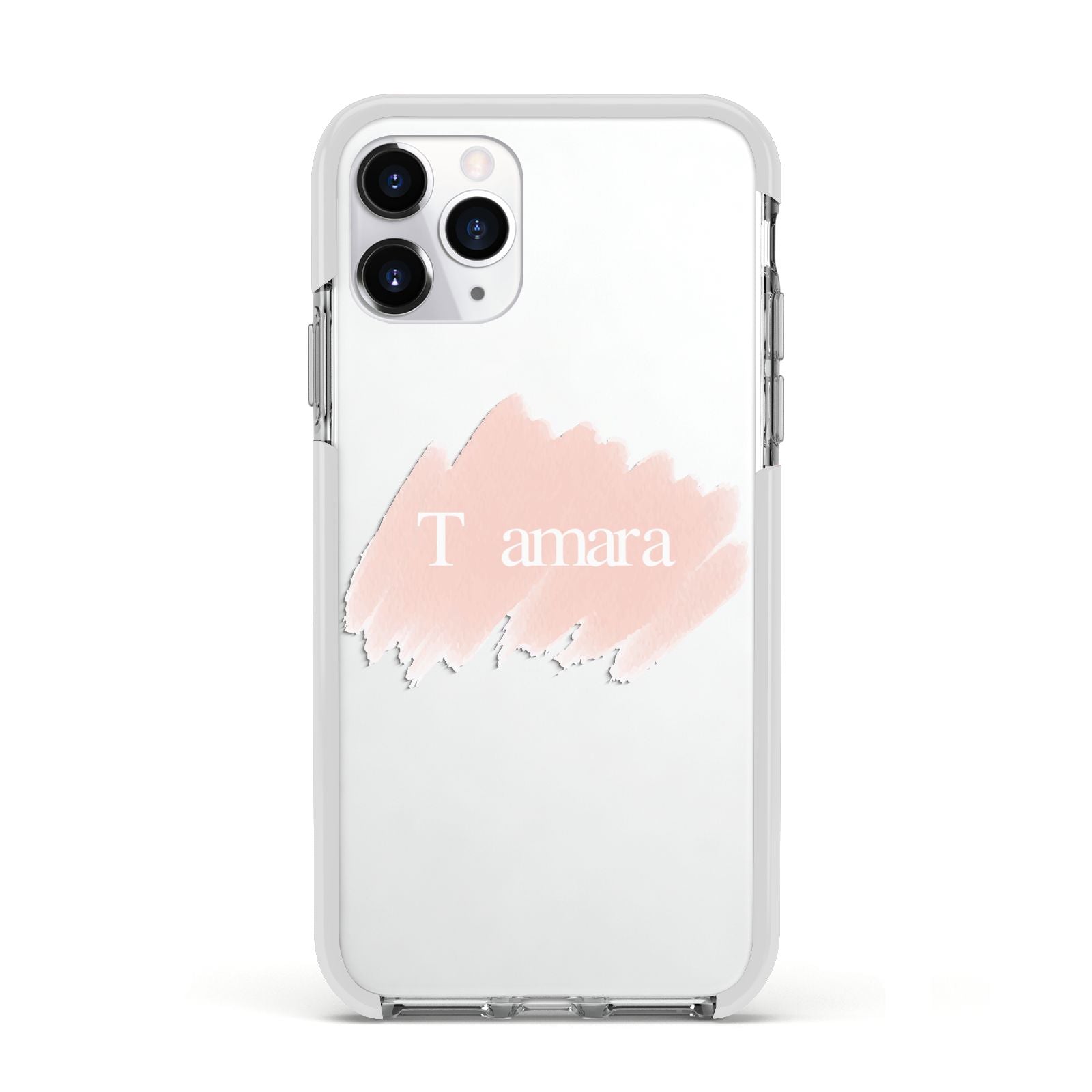 Personalised See Throiugh Clear Name Apple iPhone 11 Pro in Silver with White Impact Case