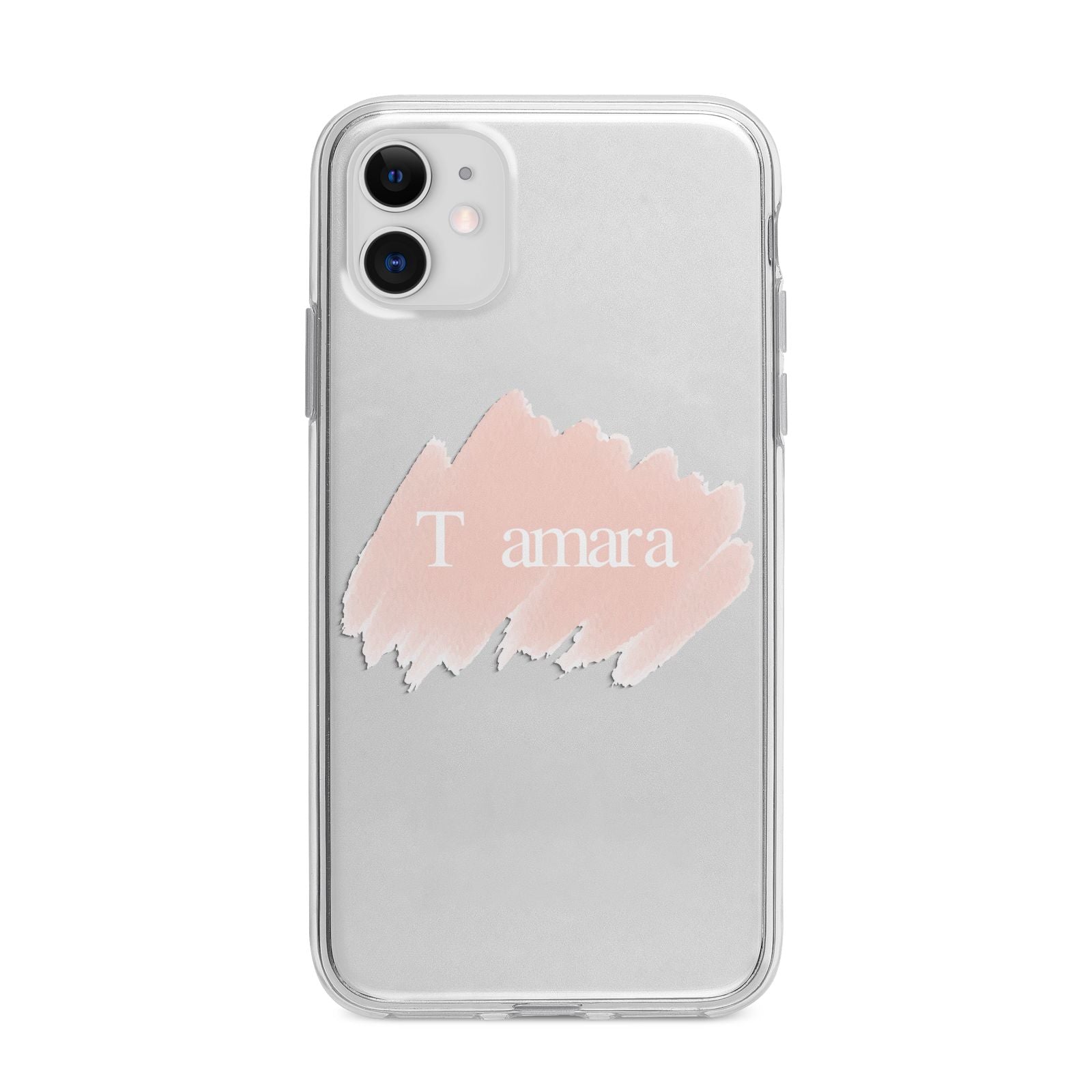 Personalised See Throiugh Clear Name Apple iPhone 11 in White with Bumper Case