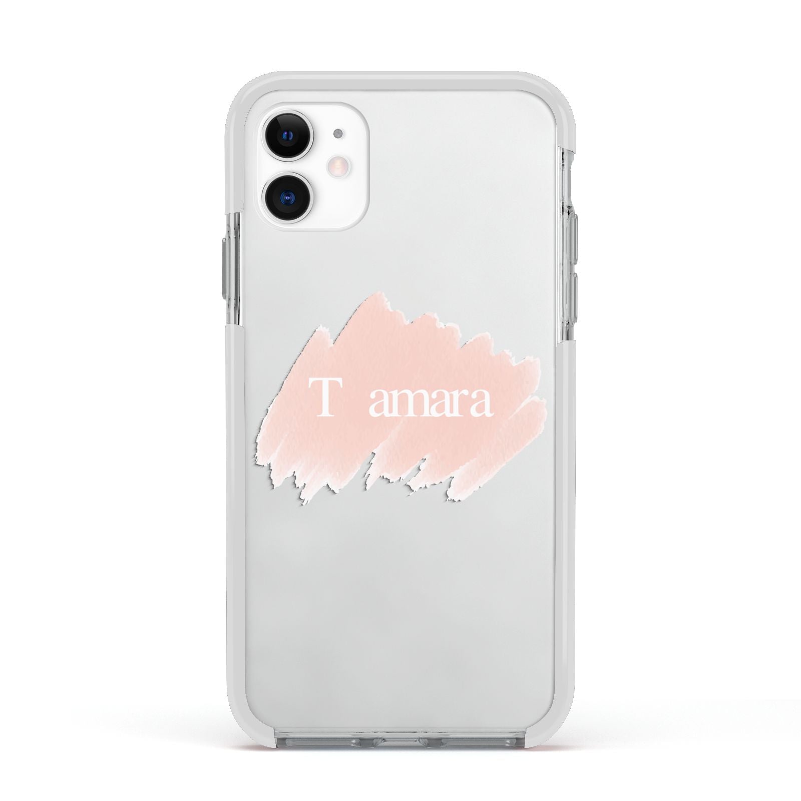 Personalised See Throiugh Clear Name Apple iPhone 11 in White with White Impact Case