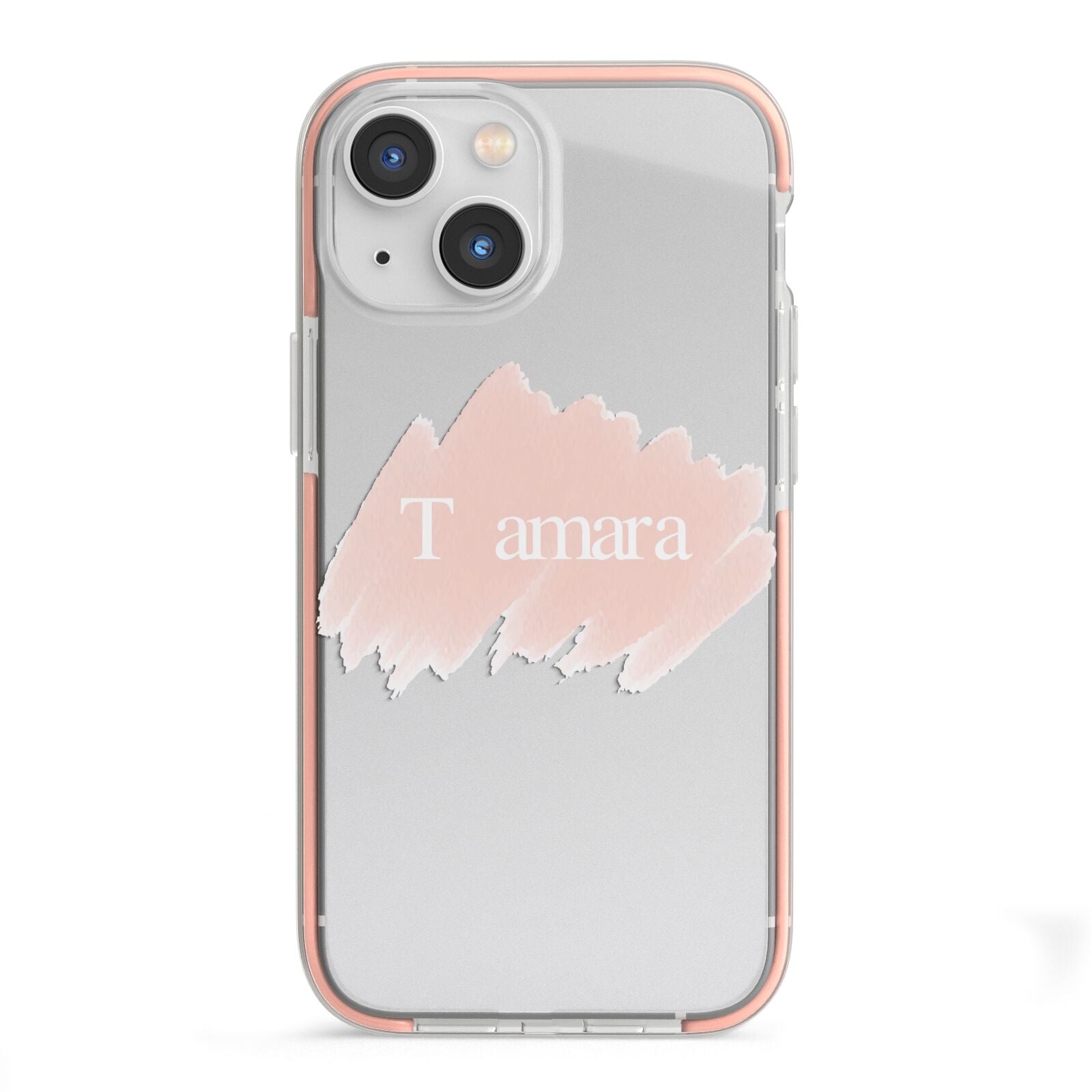 Personalised See Throiugh Clear Name iPhone 13 Mini TPU Impact Case with Pink Edges